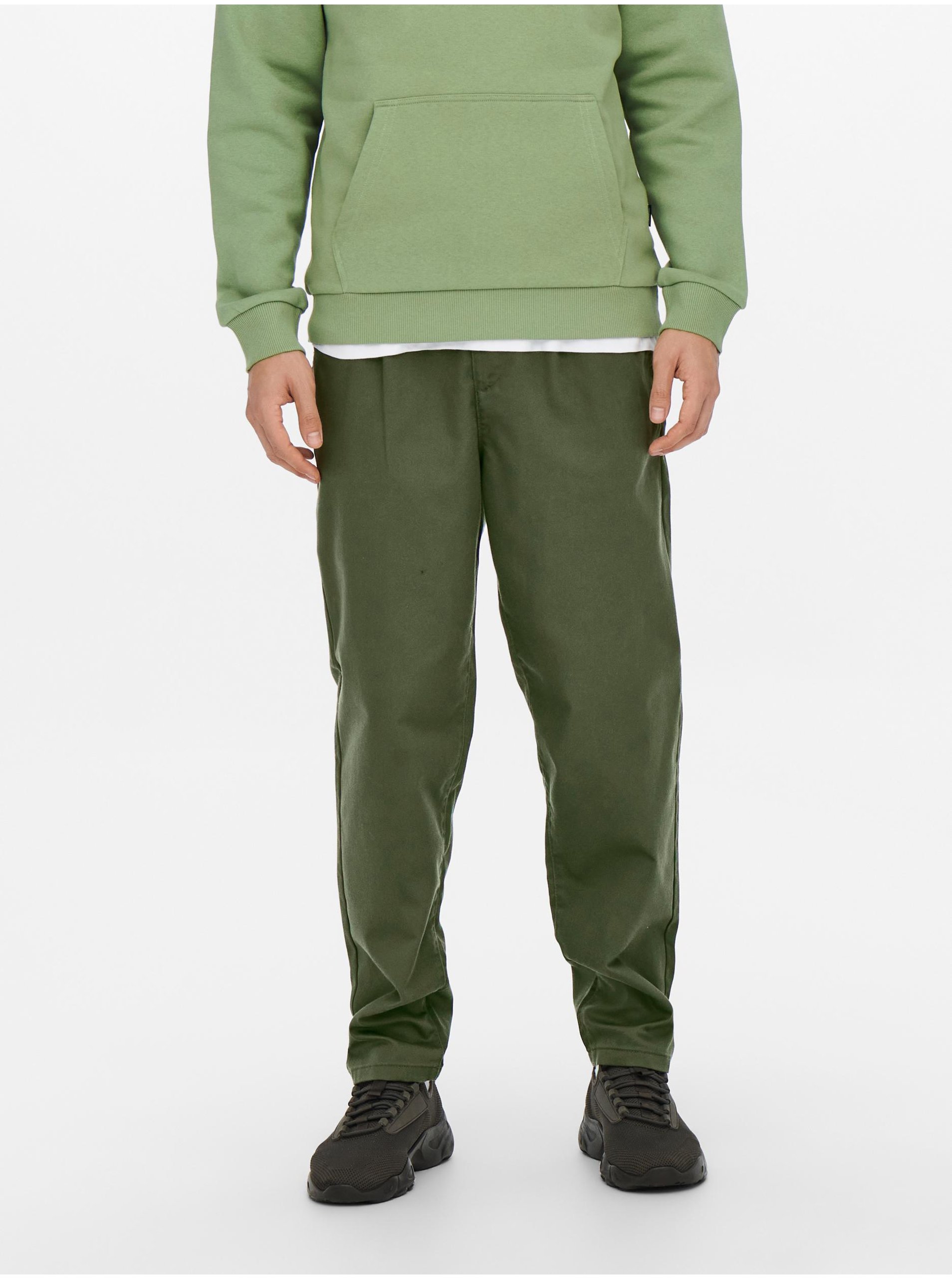 Levně Tmavě zelené chino kalhoty ONLY & SONS Dew