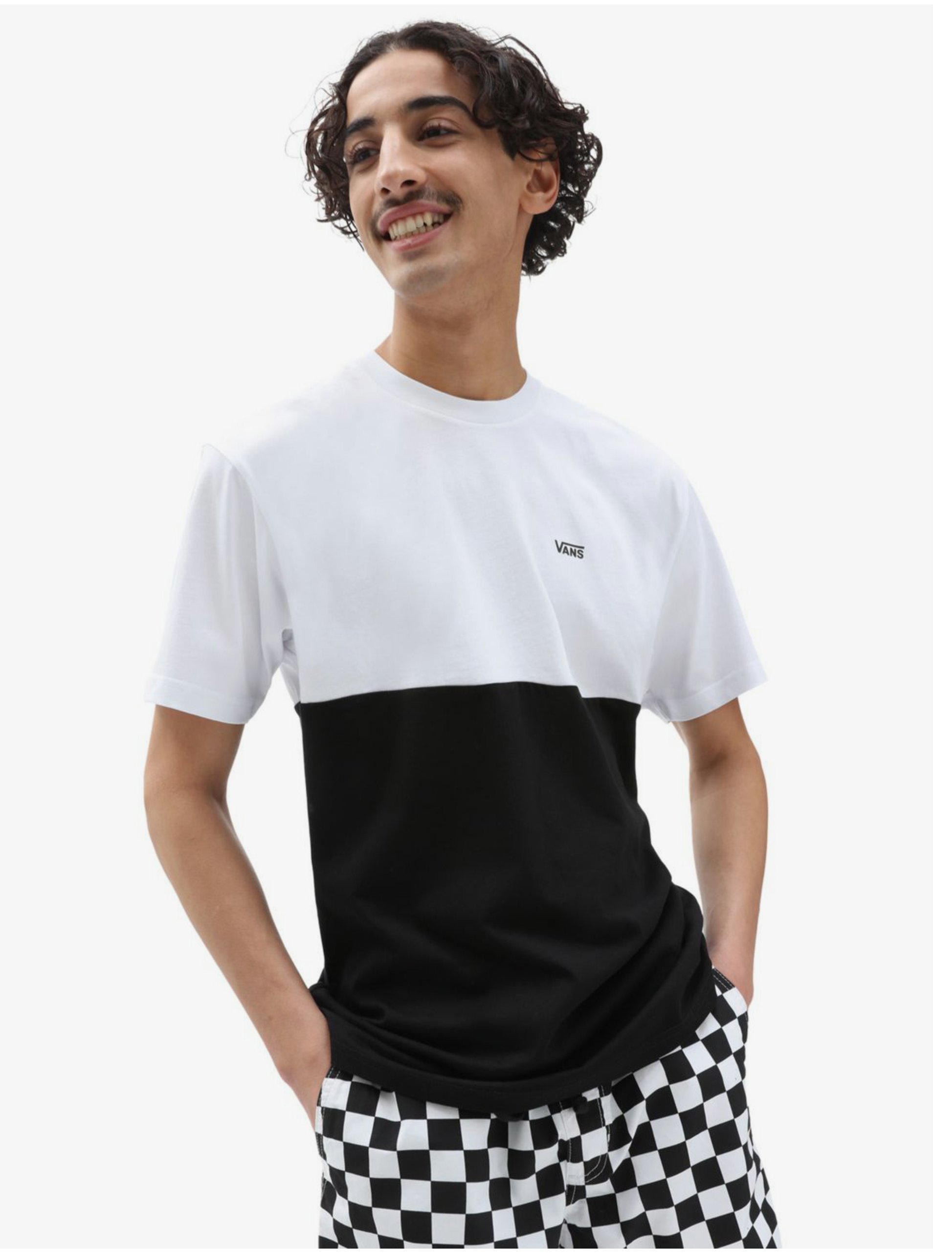 Lacno Bielo-čierne pánske tričko VANS Colorblock