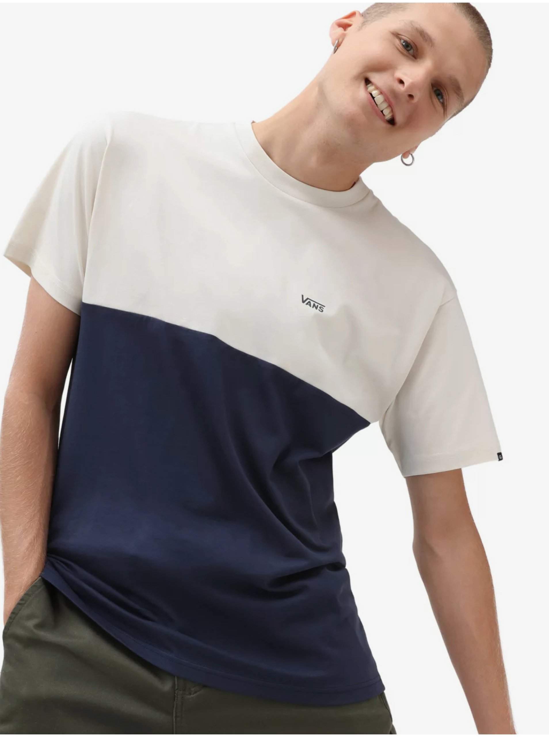Levně Krémovo-modré pánské tričko VANS Colorblock
