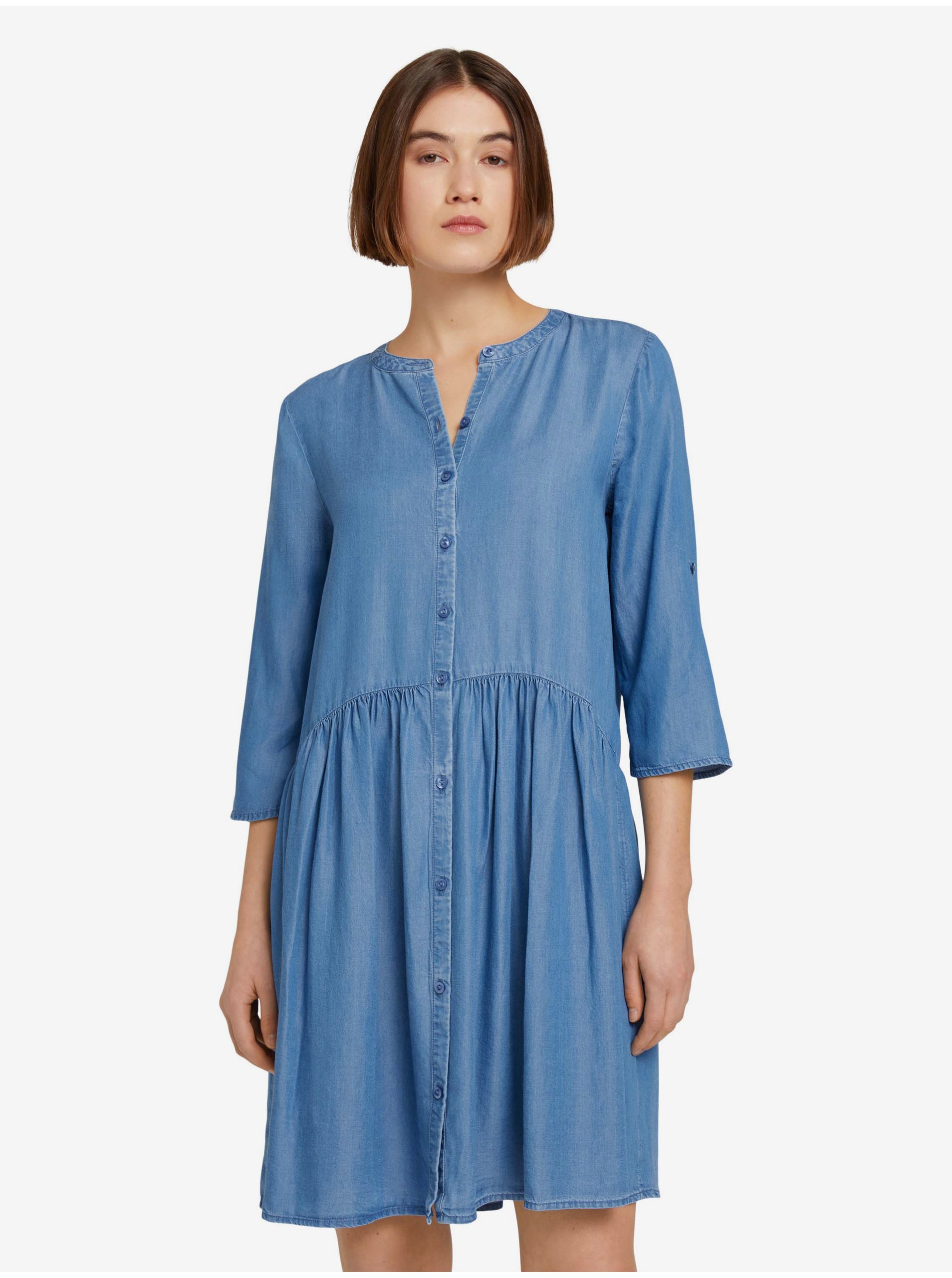 Lacno Modré dámske rifľové šaty Tom Tailor Denim
