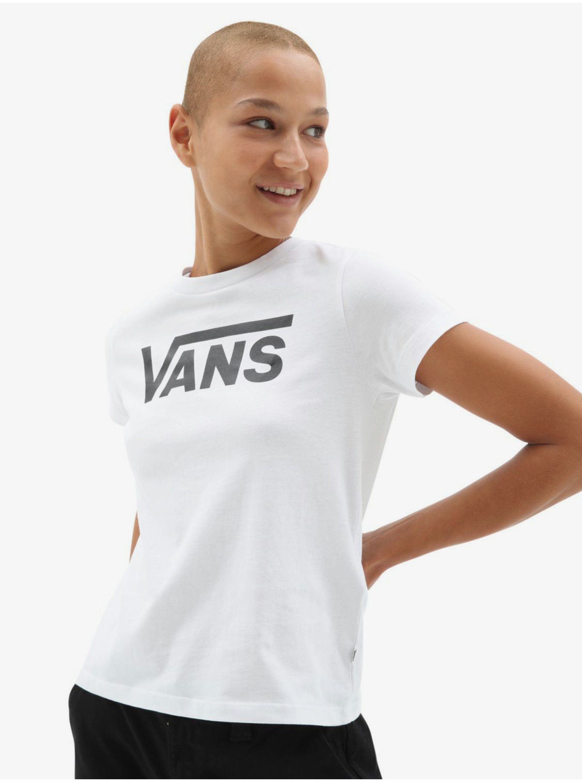 Lacno Bílé dámské tričko s potiskem Vans Flying V Crew