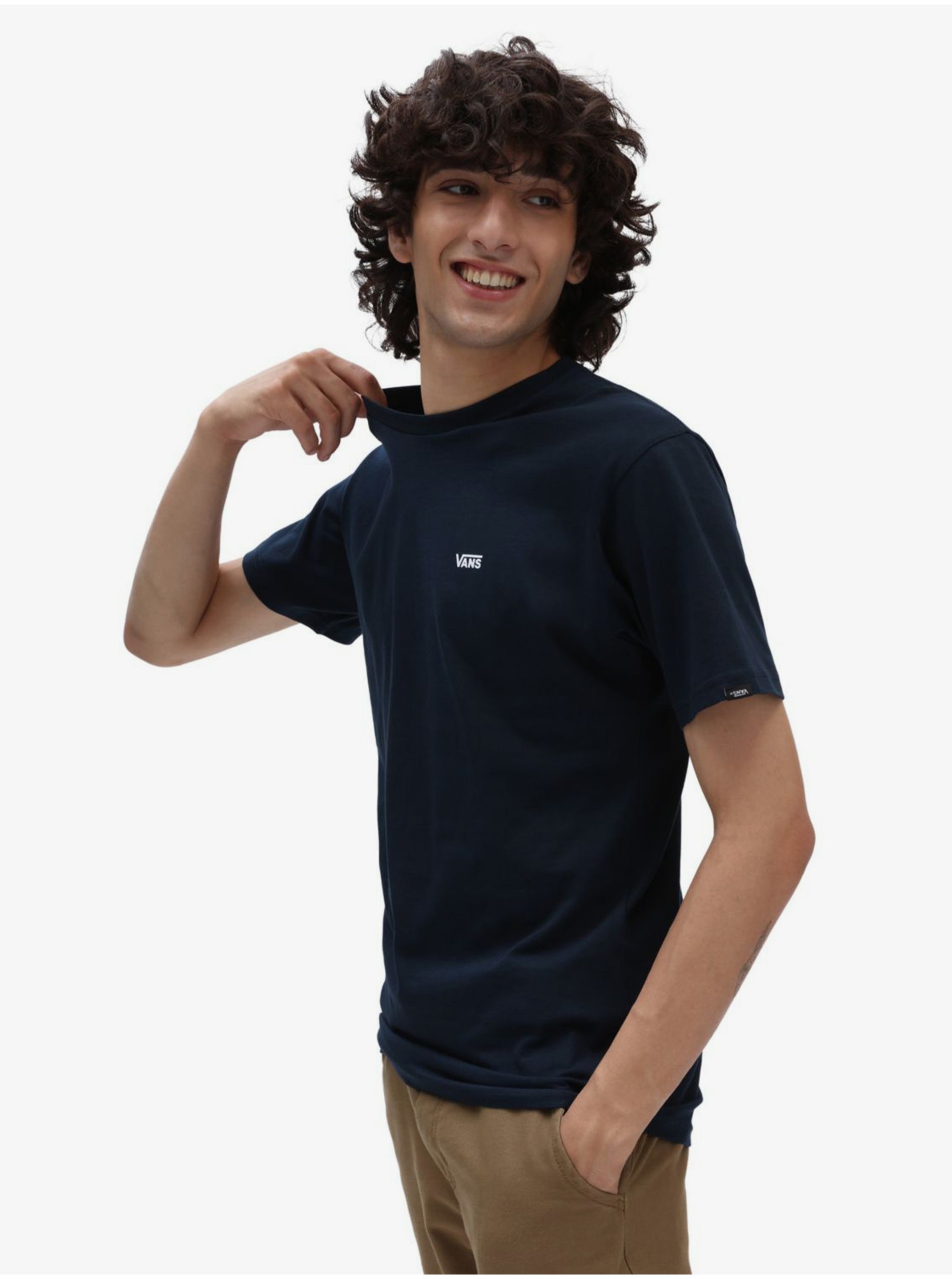 Lacno Tmavě modré pánské tričko VANS Left Chest Logo
