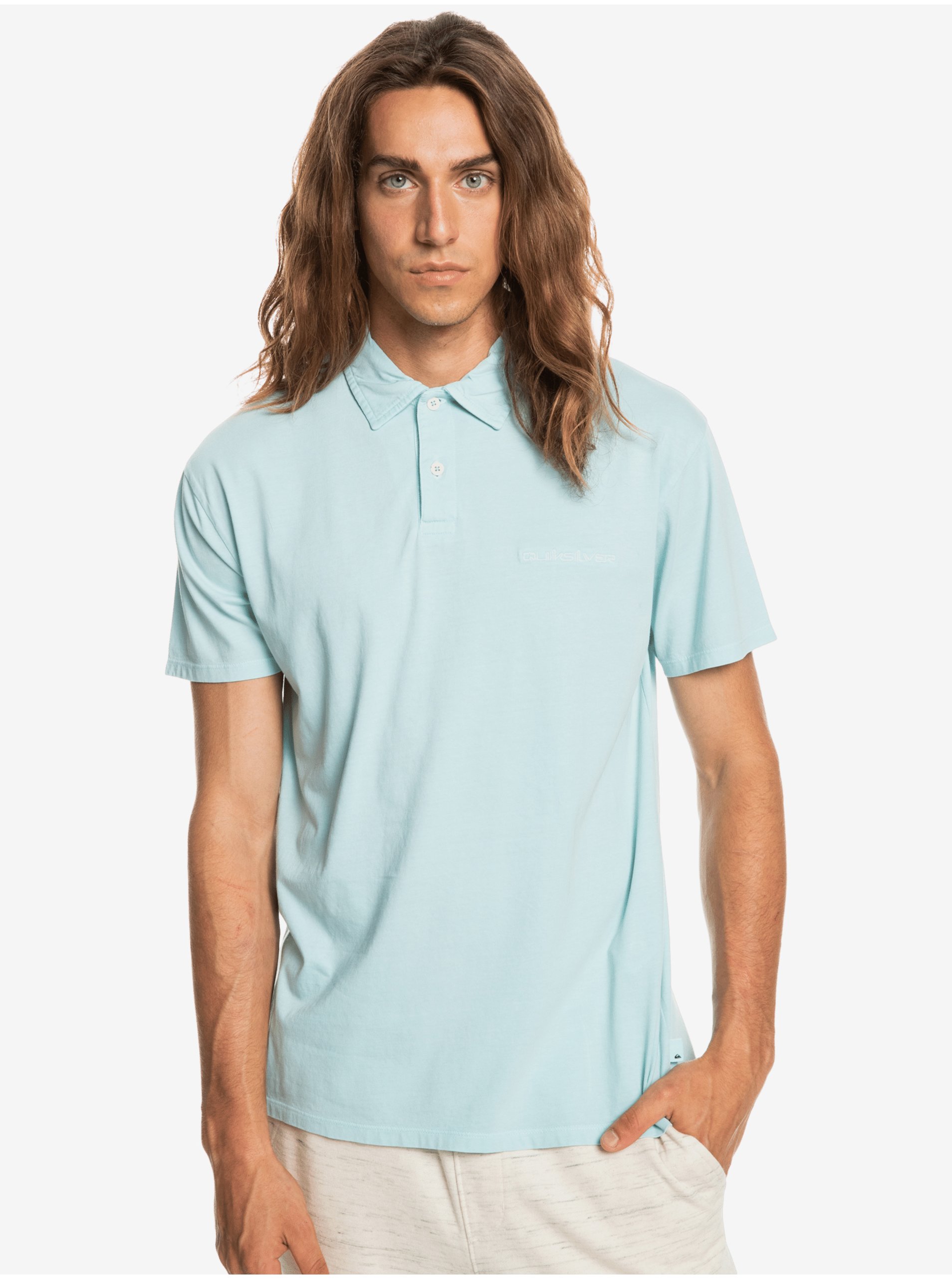 E-shop Světle modré pánské polo tričko Quiksilver Natural Dye