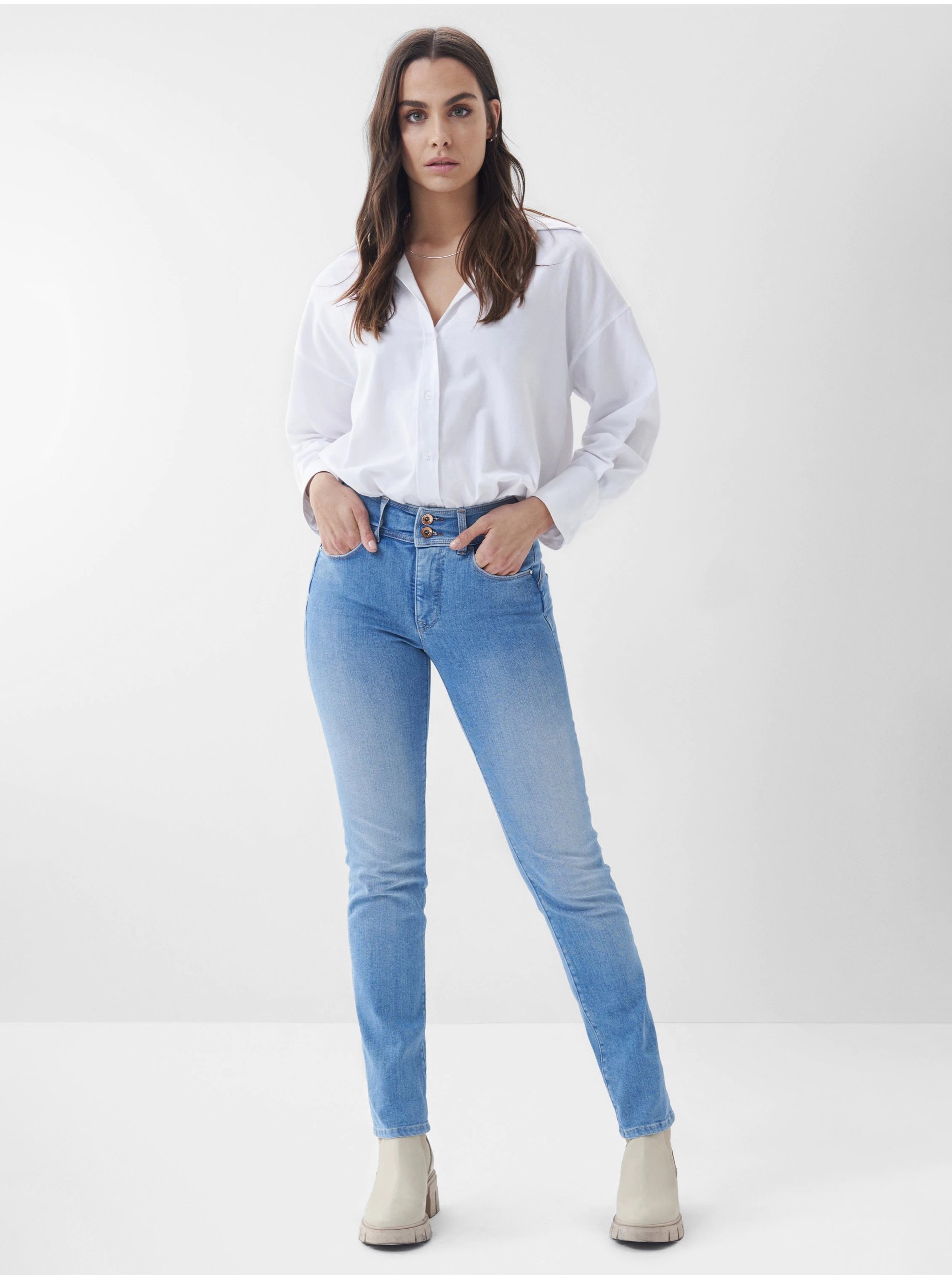 Levně Modré dámské slim fit džíny s vyšisovaným efektem Salsa Jeans