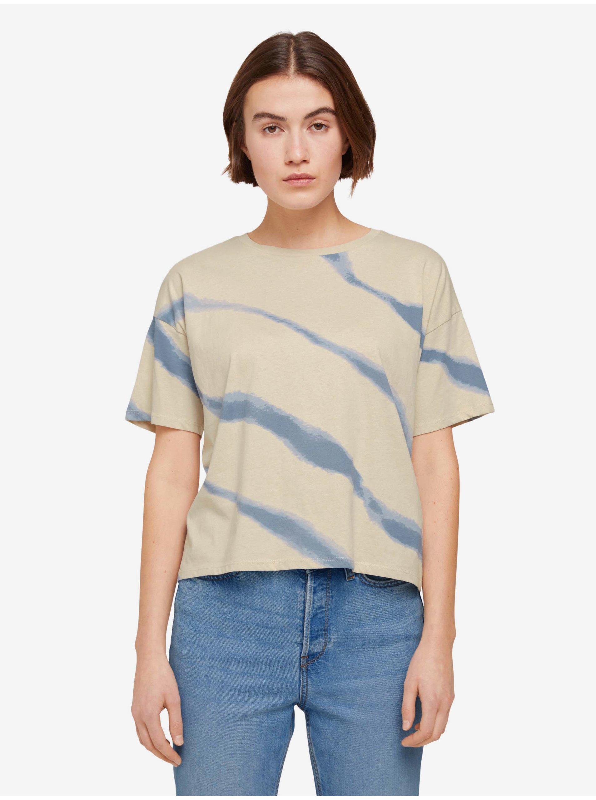 Levně Béžové dámské batikované tričko Tom Tailor Denim