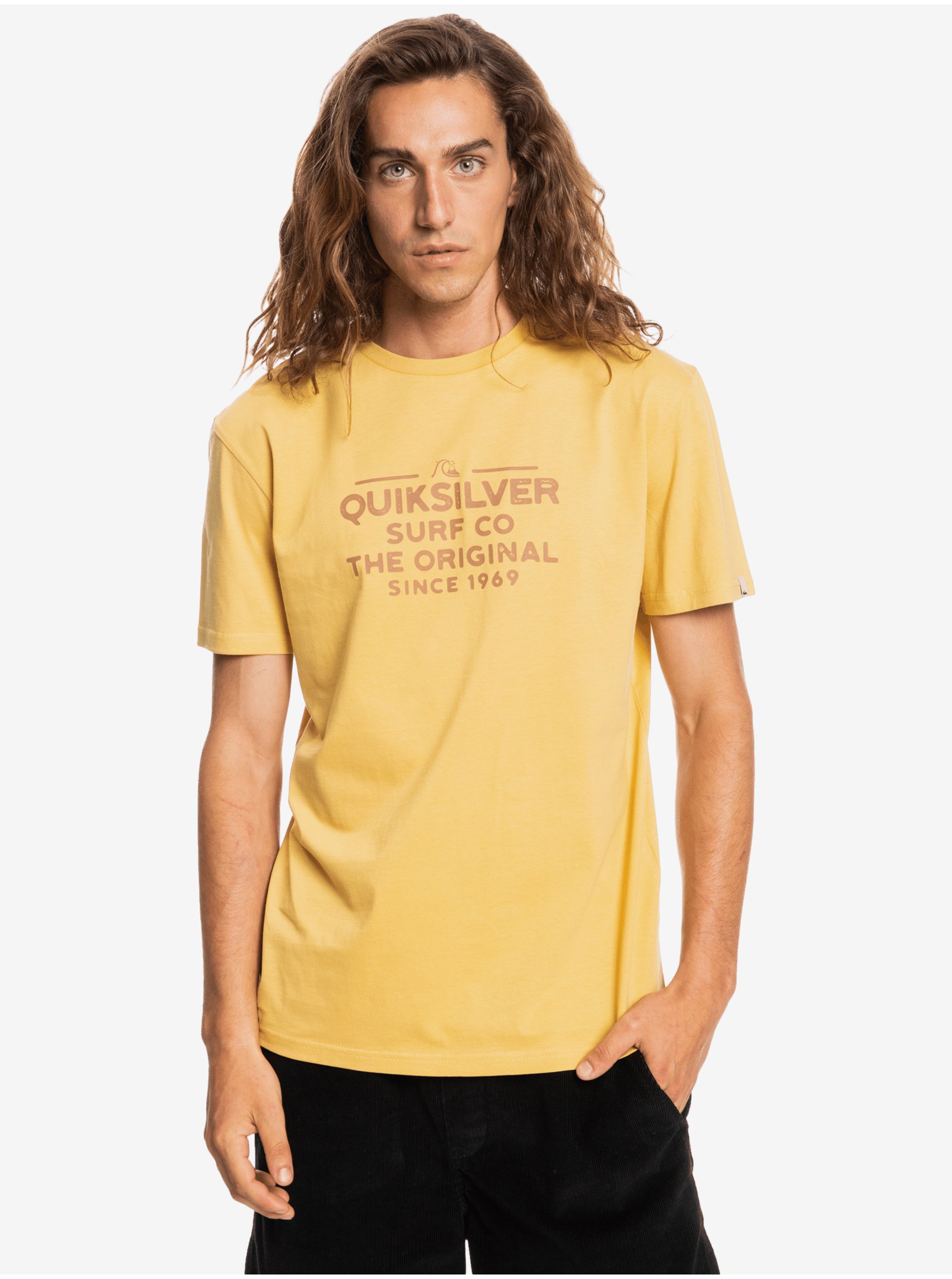 Levně Žluté pánské tričko Quiksilver Feeding Line