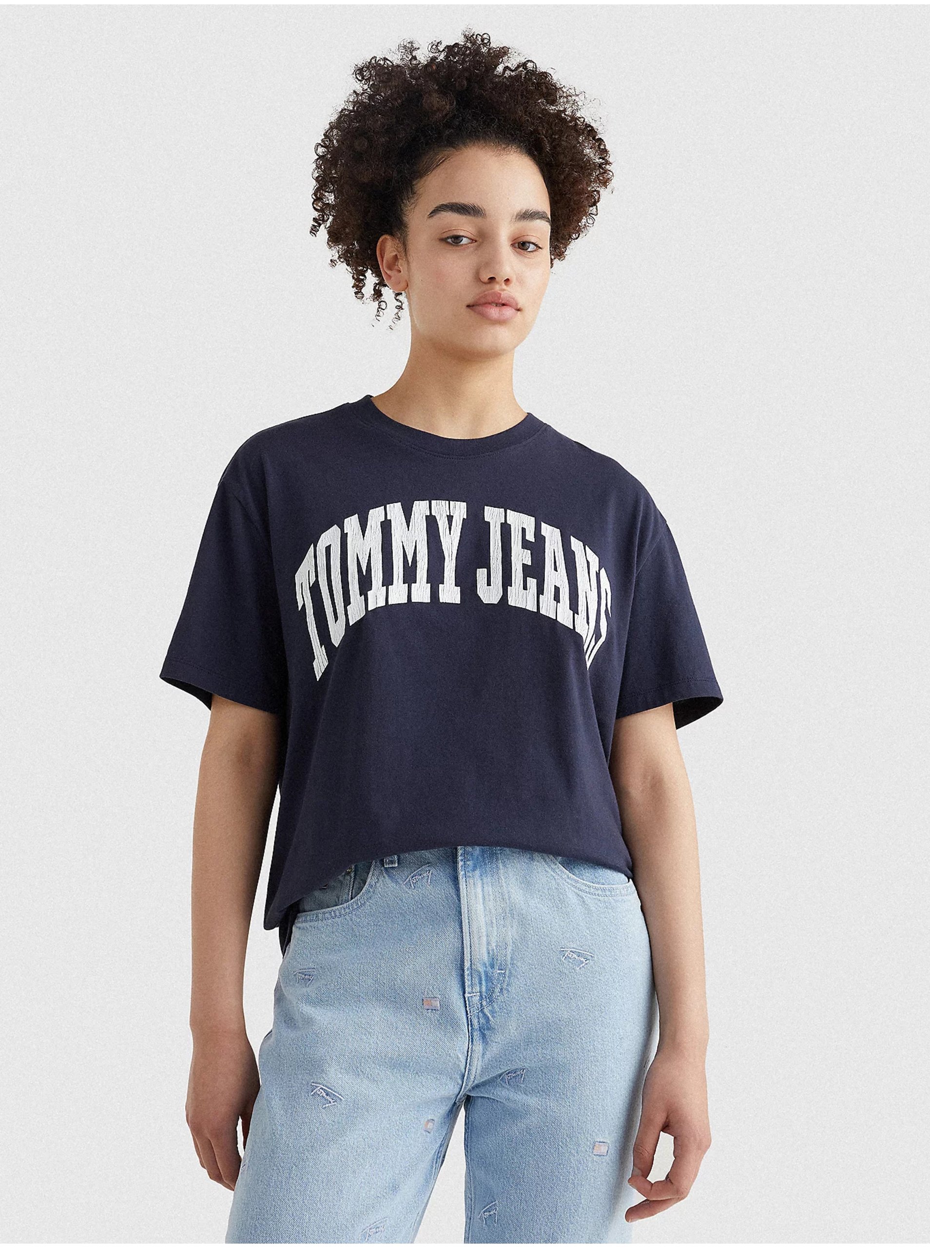 E-shop Tmavomodré dámske vzorované dlhé tričko Tommy Jeans