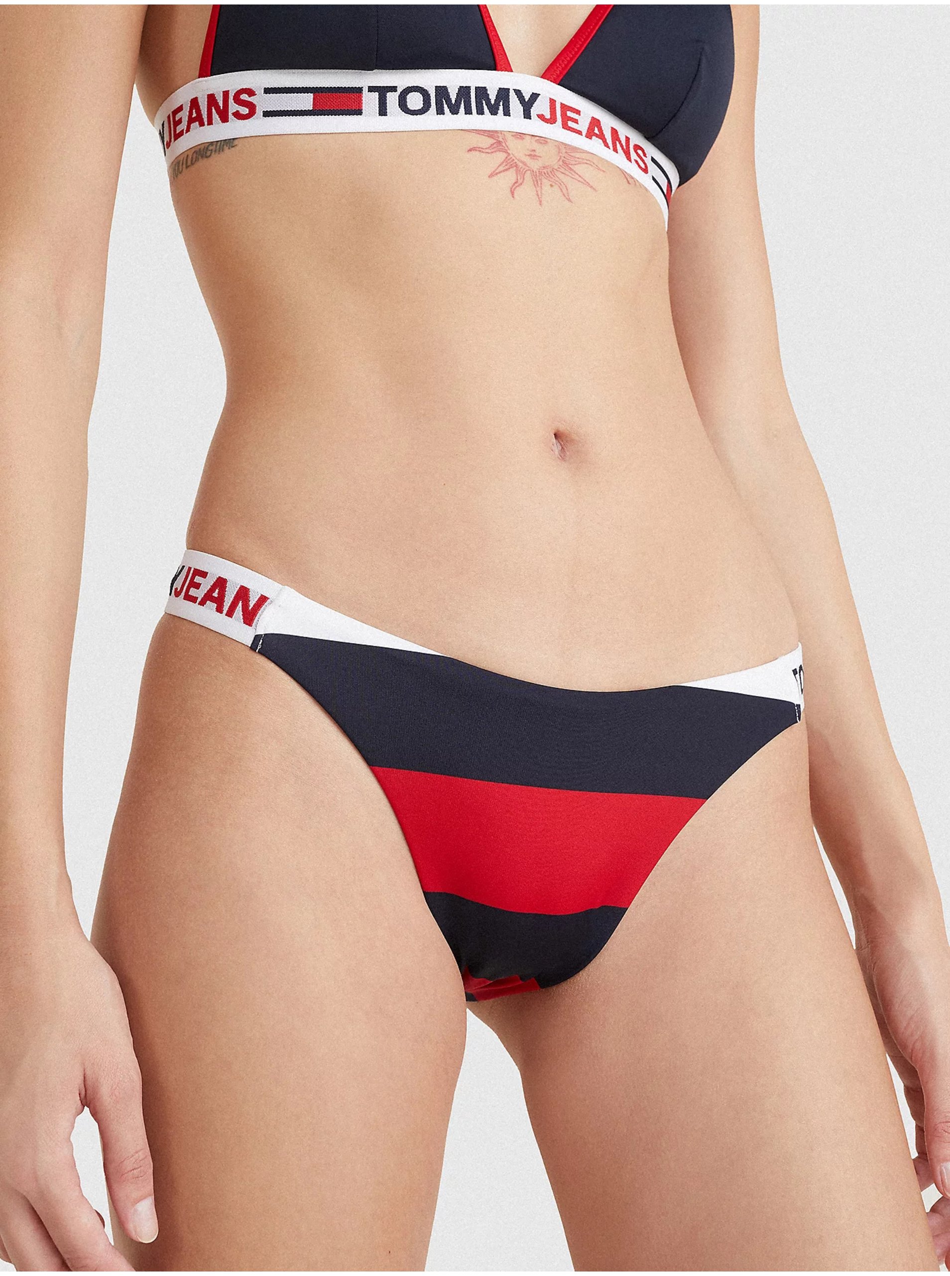 Levně Červeno-modrý dámský vzorovaný spodní díl plavek Tommy Hilfiger Underwear