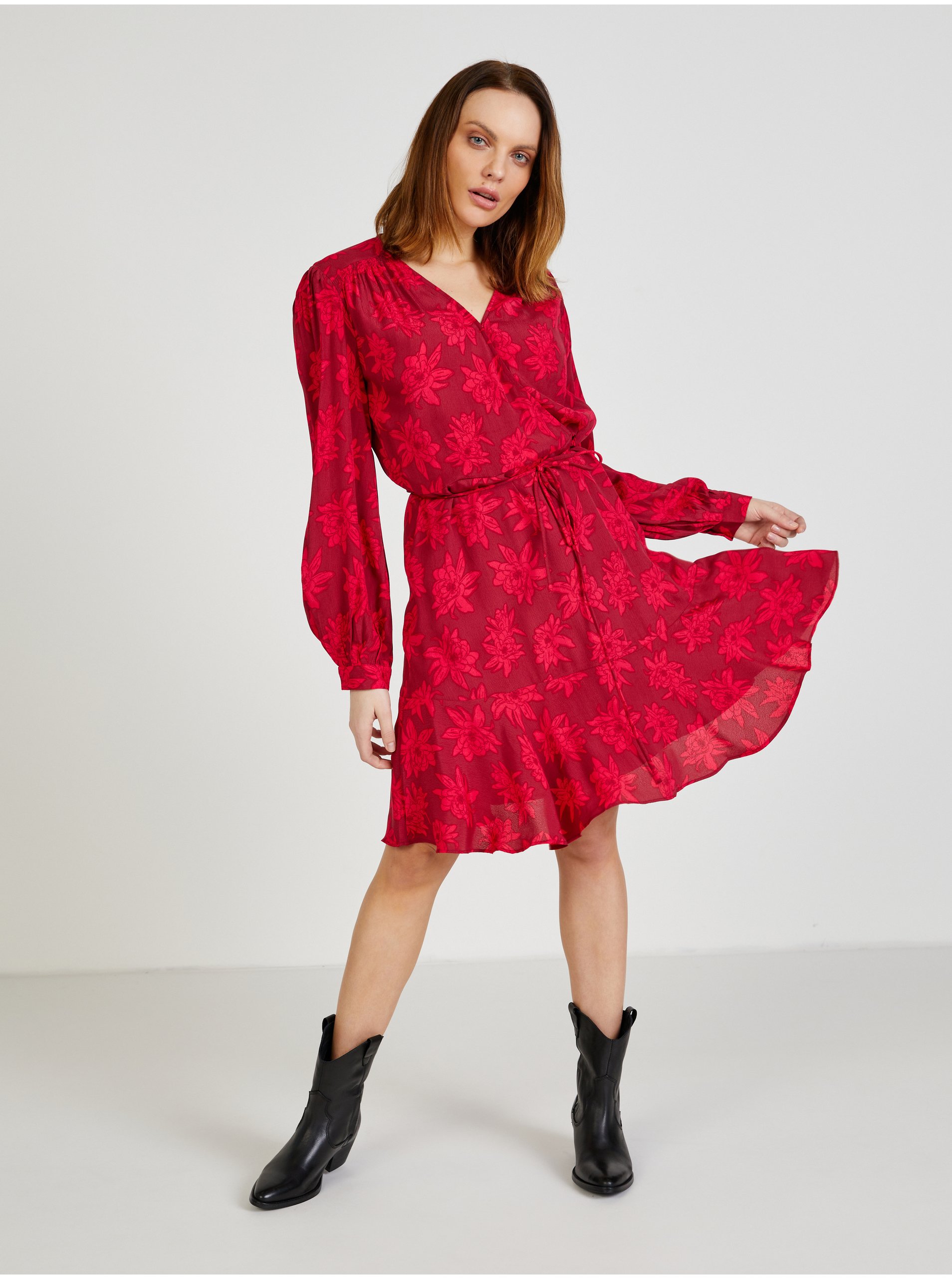 Levně Červené dámské vzorované zavinovací šaty Tommy Hilfiger