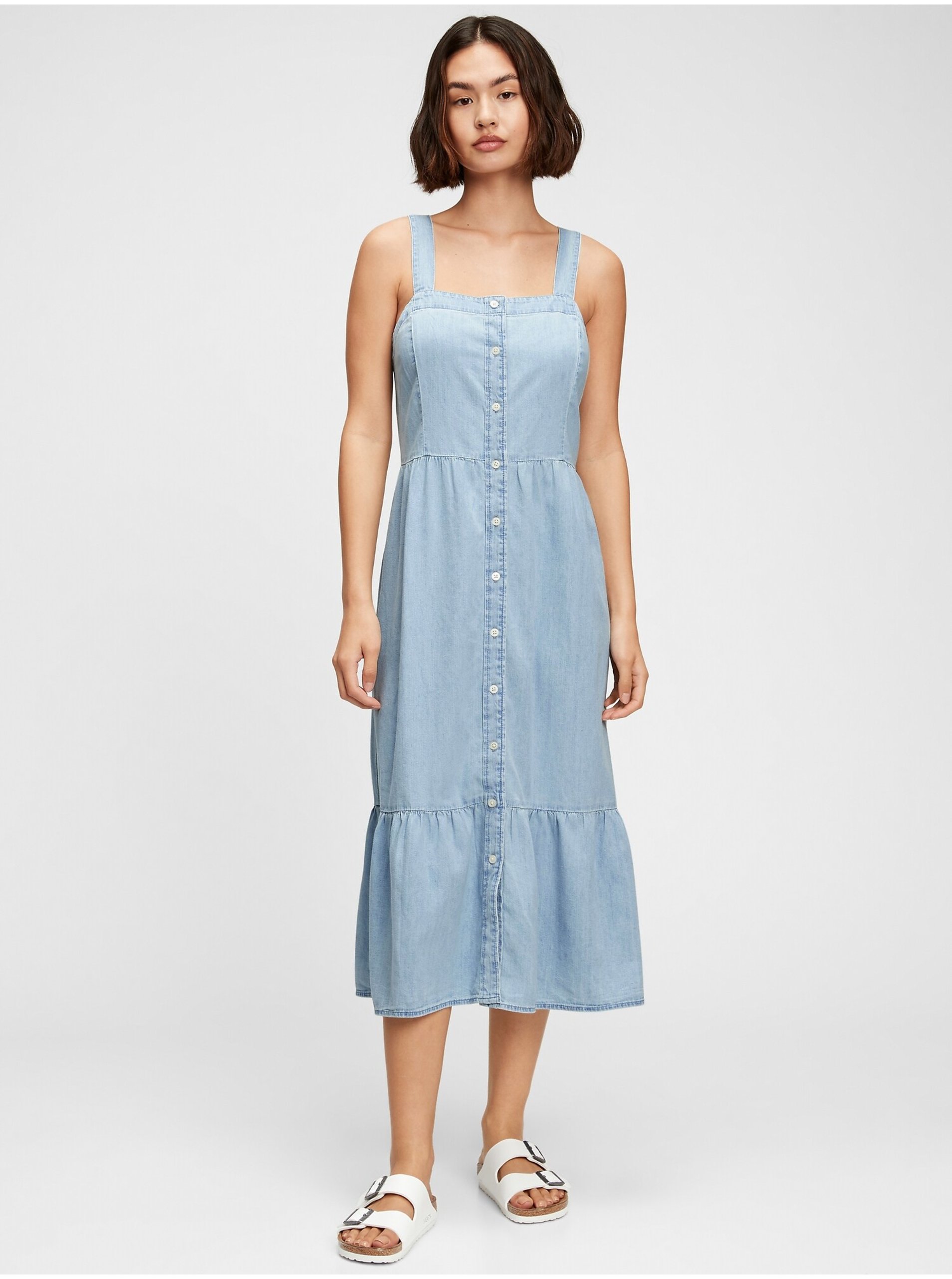 Levně Modré dámské šaty GAP denim dress