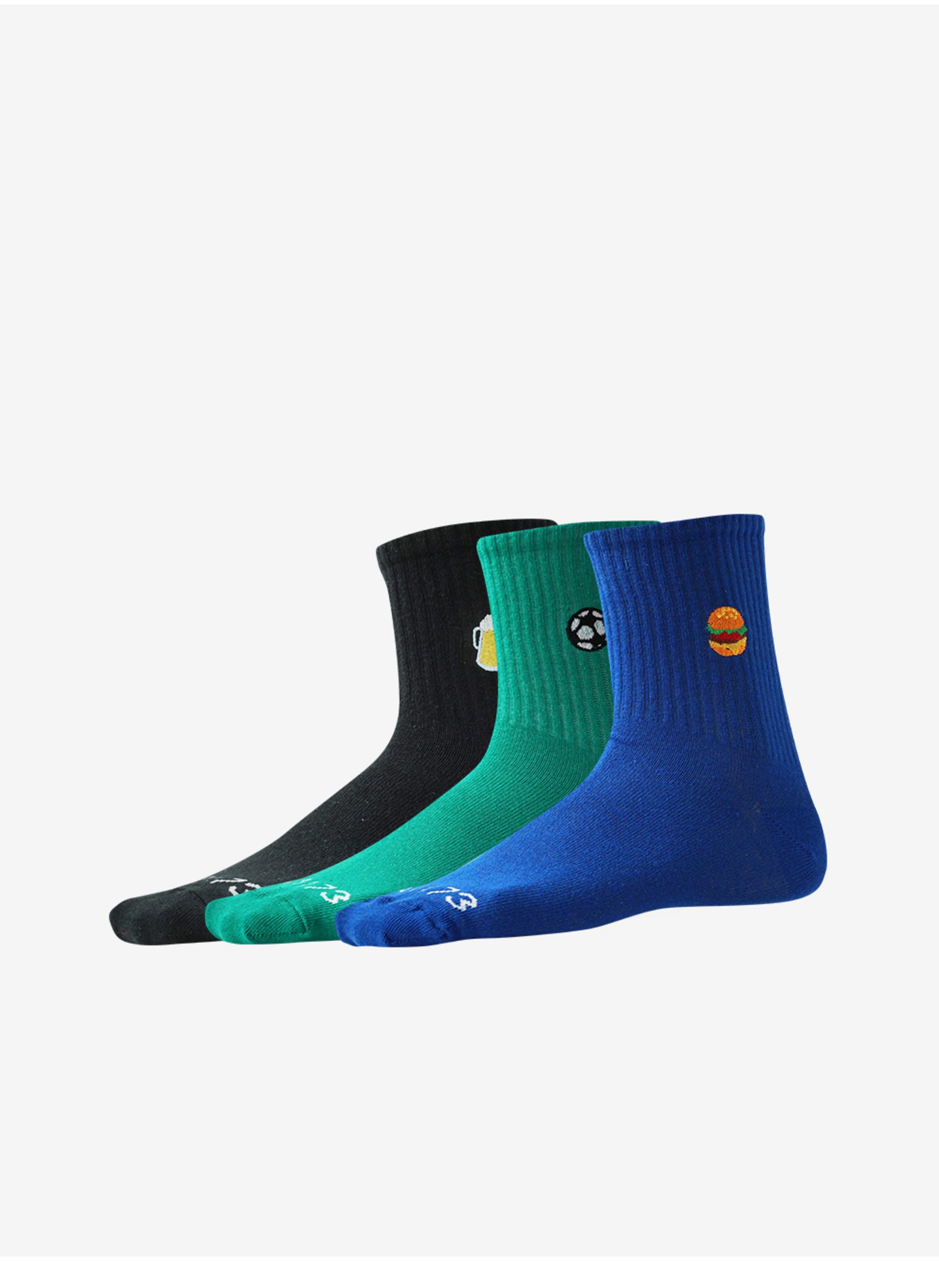 Levně Sada tří párů pánských ponožek v černé, zelené a modré barvě SAM 73 Grijalus