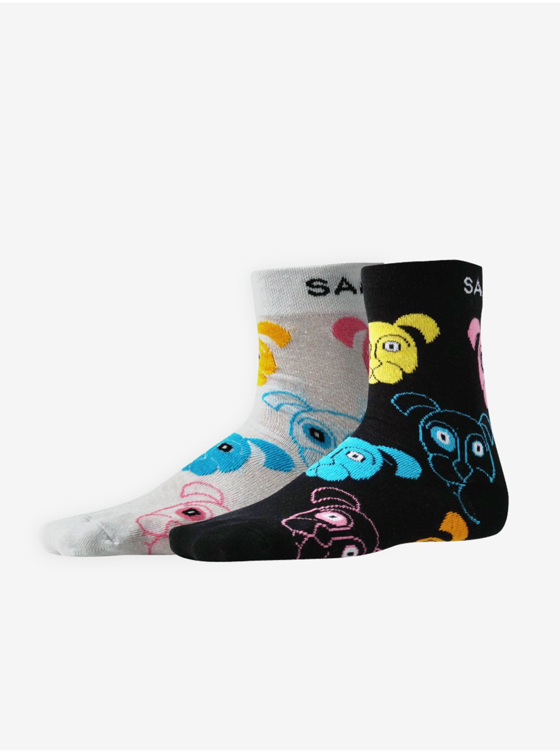 Lacno Sada dvoch párov dievčenských vzorovaných ponožiek v čiernej a bielej farbe SAM 73 Nojio