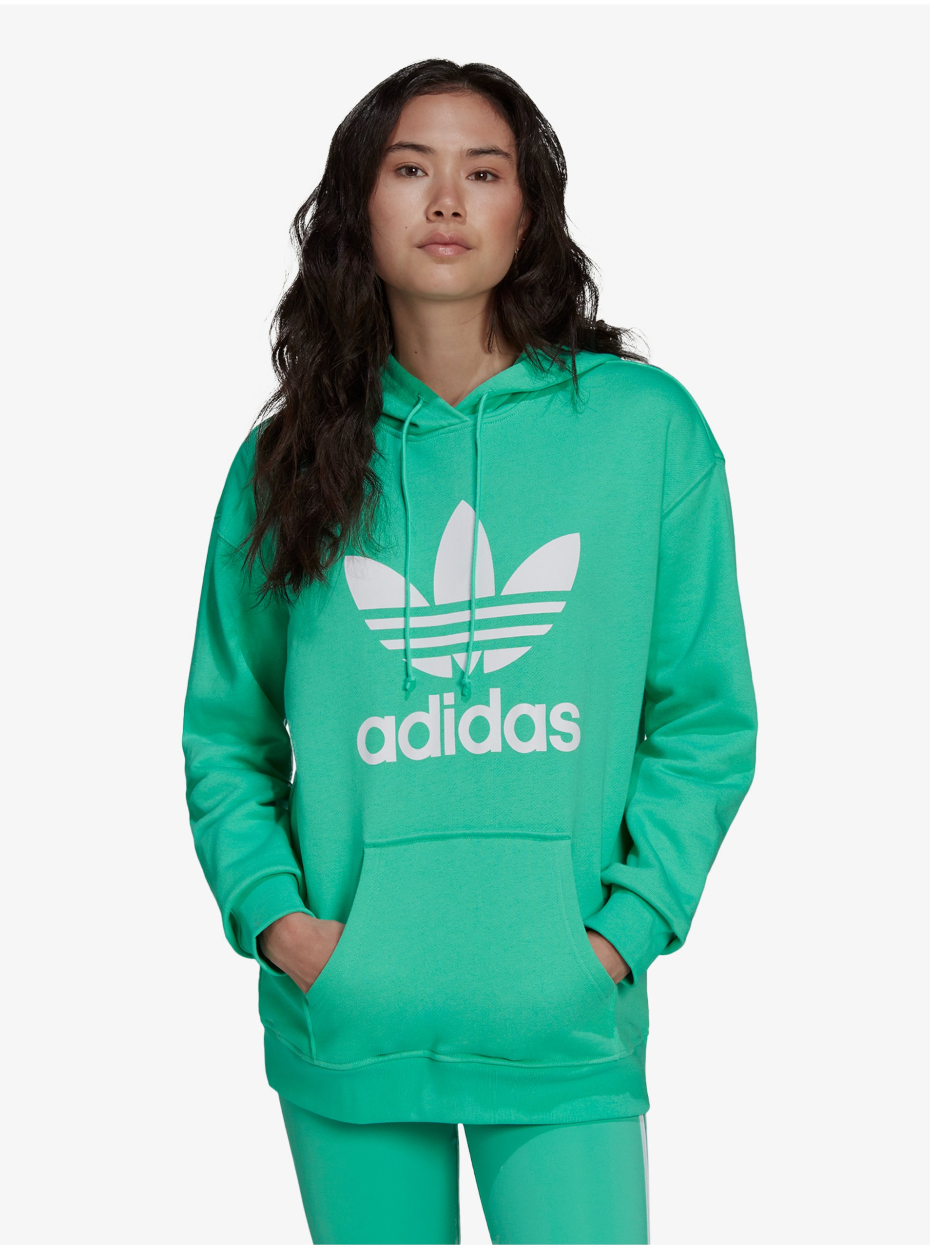 Lacno Zelená dámska vzorovaná mikina s kapucou adidas Originals