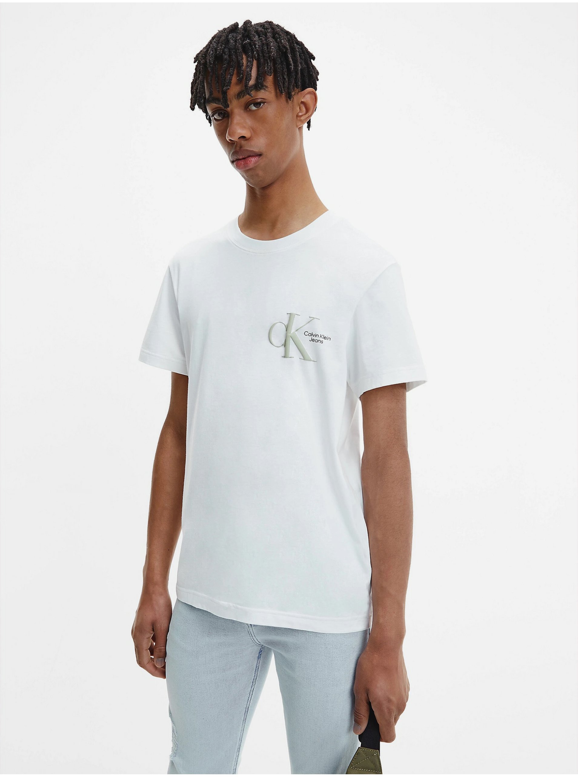 Lacno Biele pánske tričko Calvin Klein