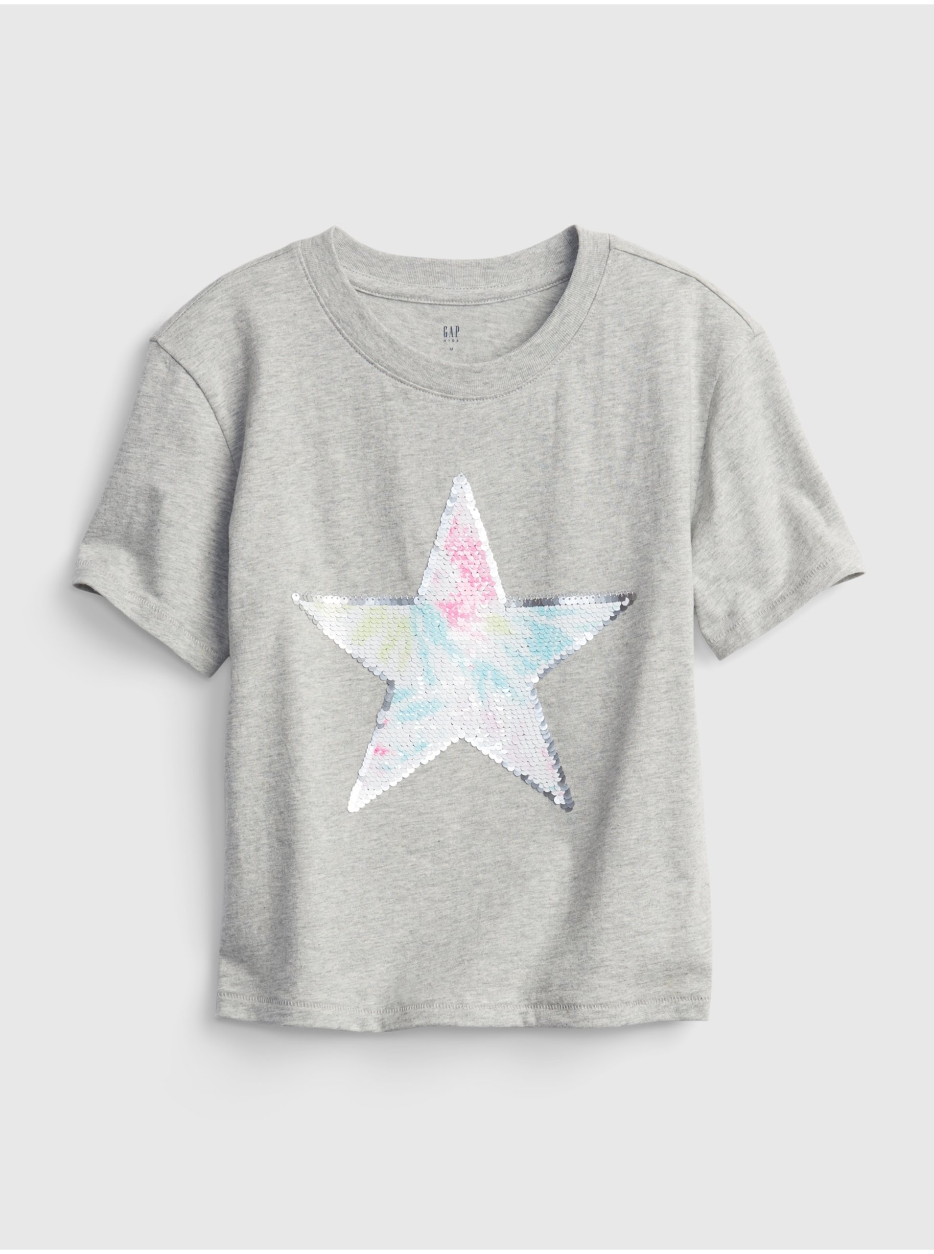 Lacno Šedé dievčenské tričko GAP hviezda z flitrov