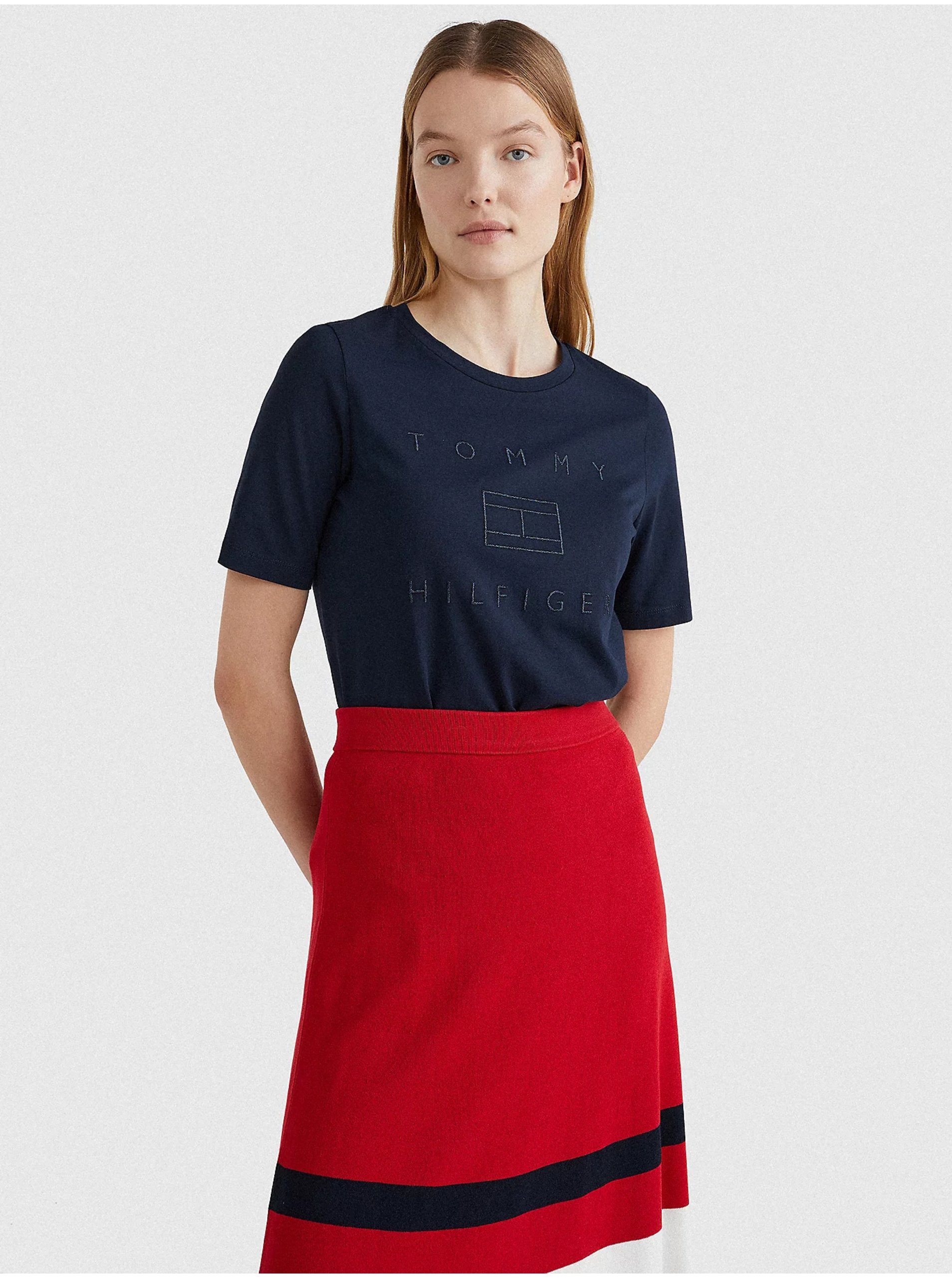 E-shop Tmavě modré dámké tričko Tommy Hilfiger