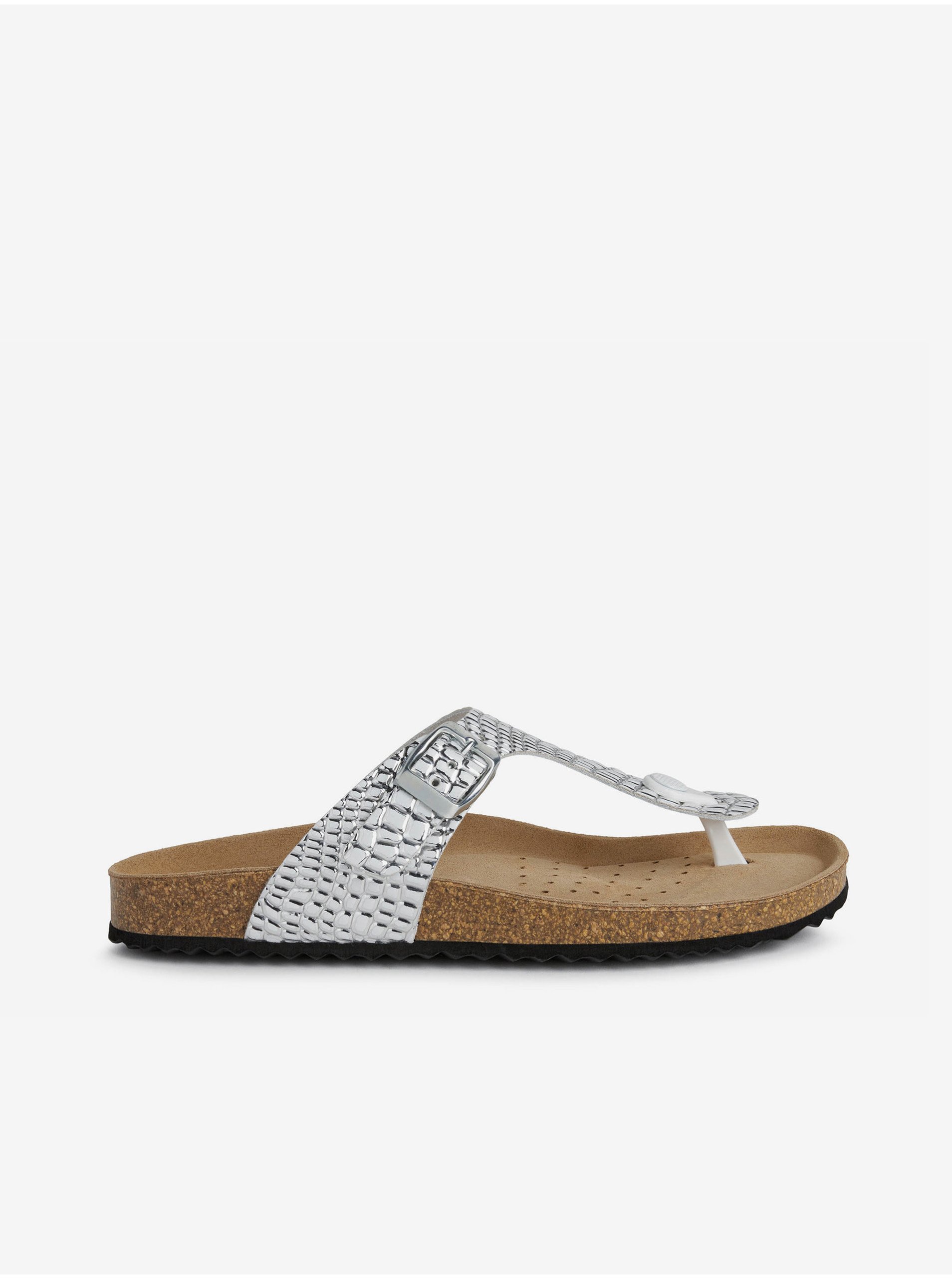E-shop Dámské kožené pantofle ve stříbrné barvě Geox Brionia