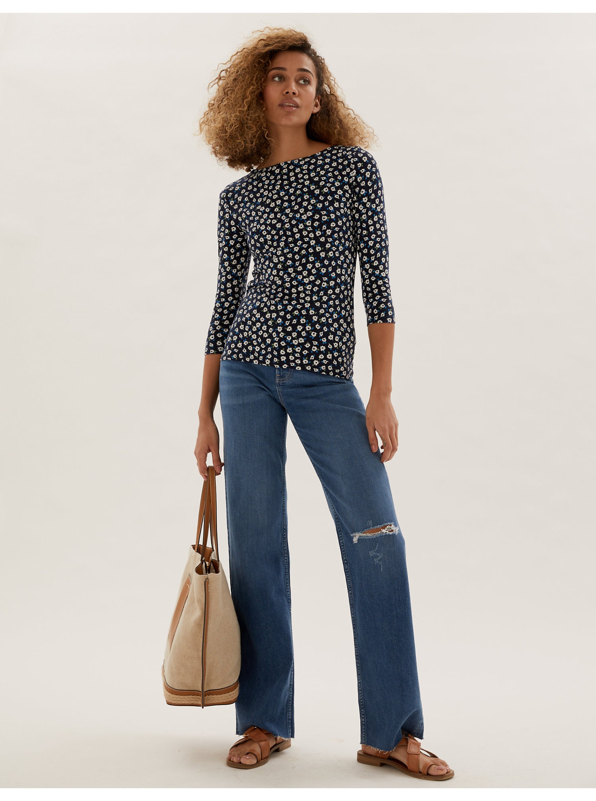 Levně Modré dámské široké džíny Marks & Spencer