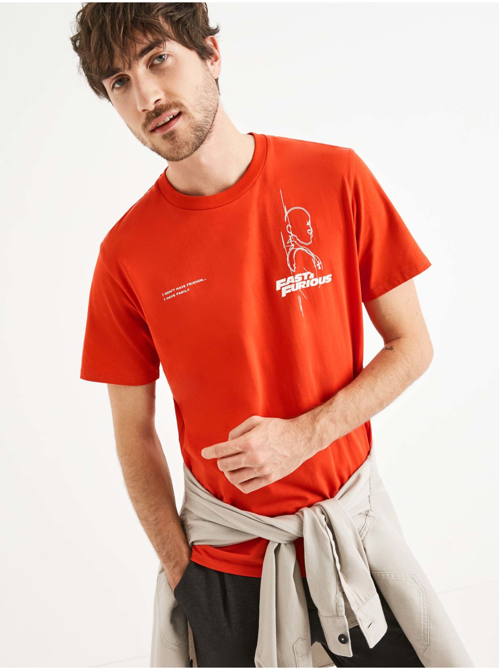 Levně Červené pánské tričko Celio Fast & Furious