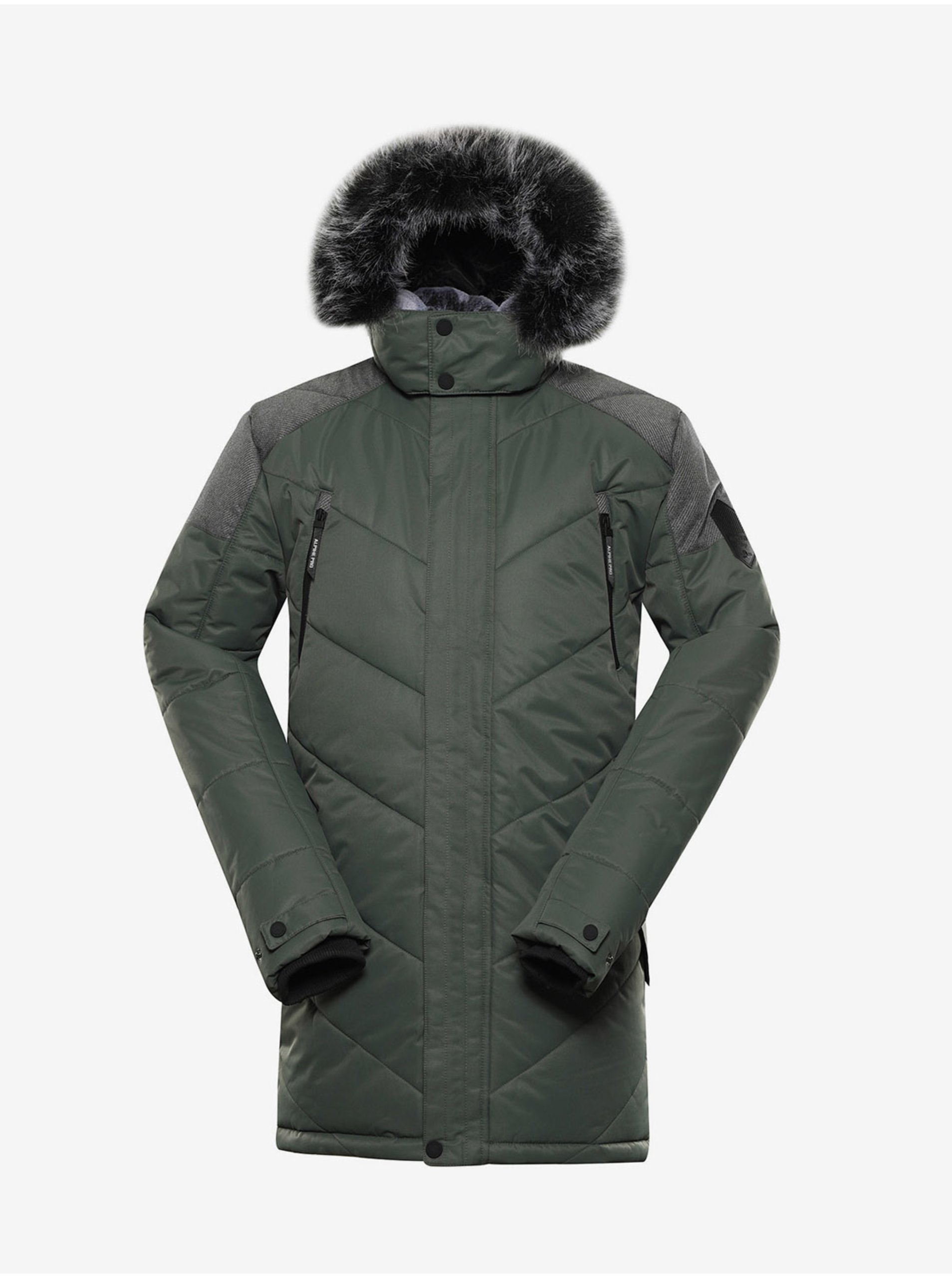 Levně Tmavě zelená pánská zimní bunda s kapucí Alpine Pro ICYB 7 zelená