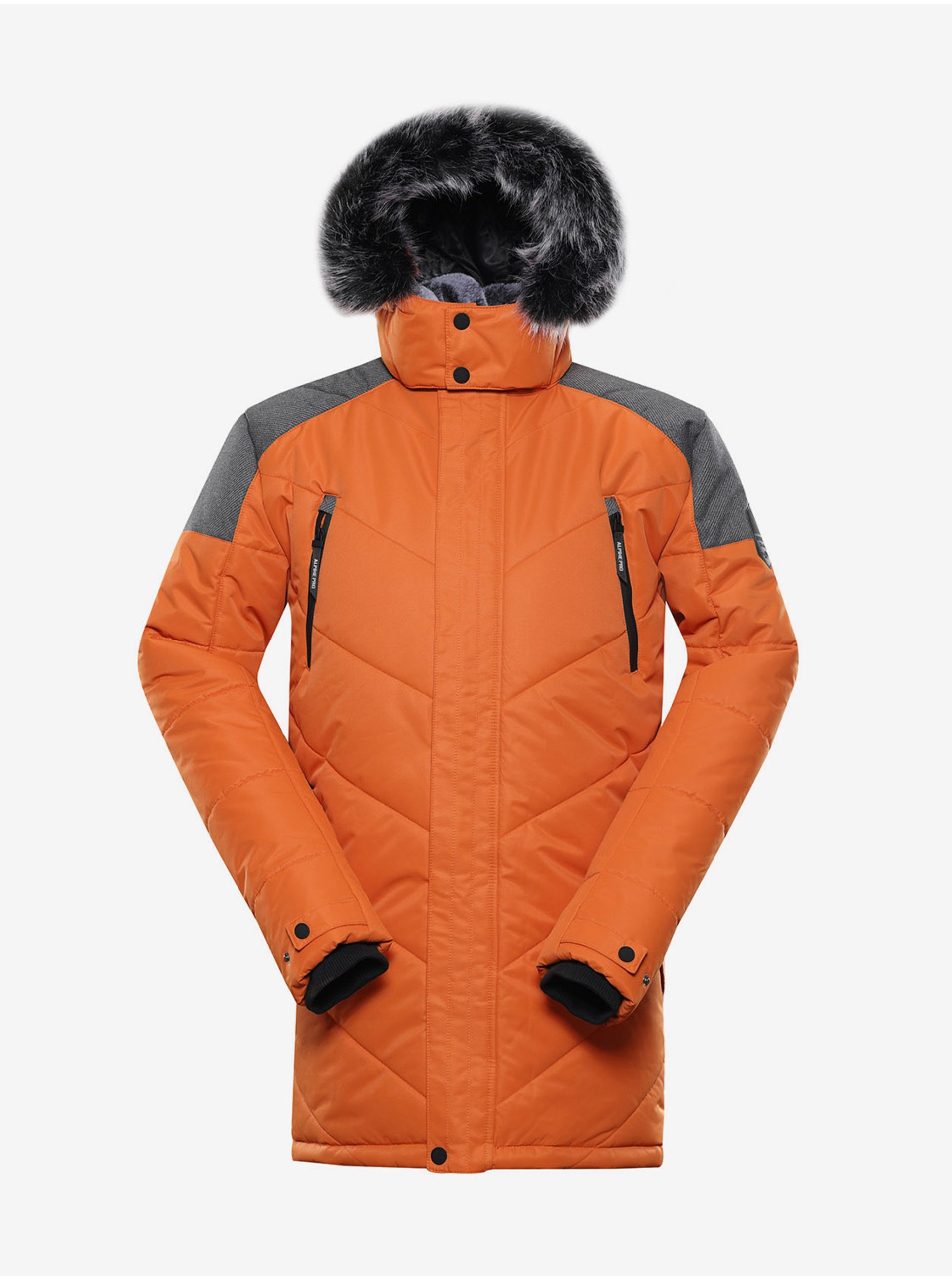 Levně Oranžová pánská zimní bunda s kapucí Alpine Pro ICYB 7