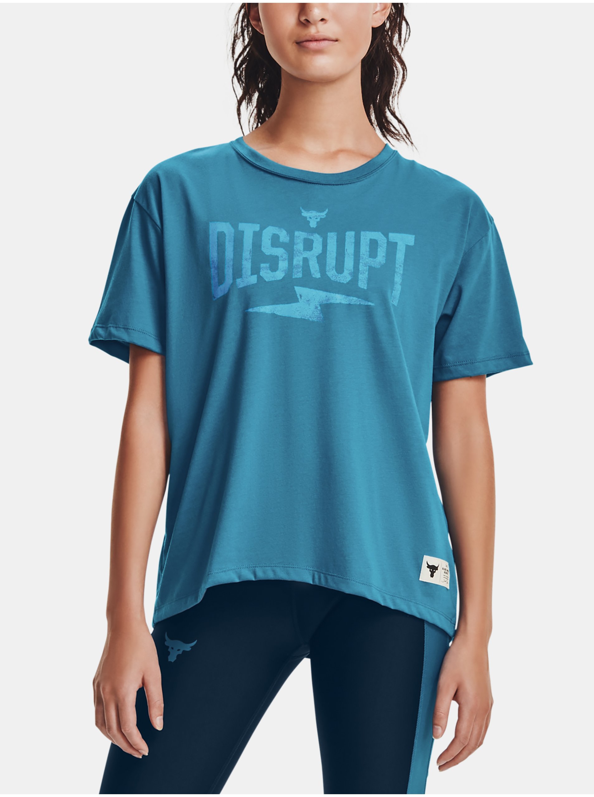 Levně Modré dámské tričko Under Armour Project Rock Disrupt SS