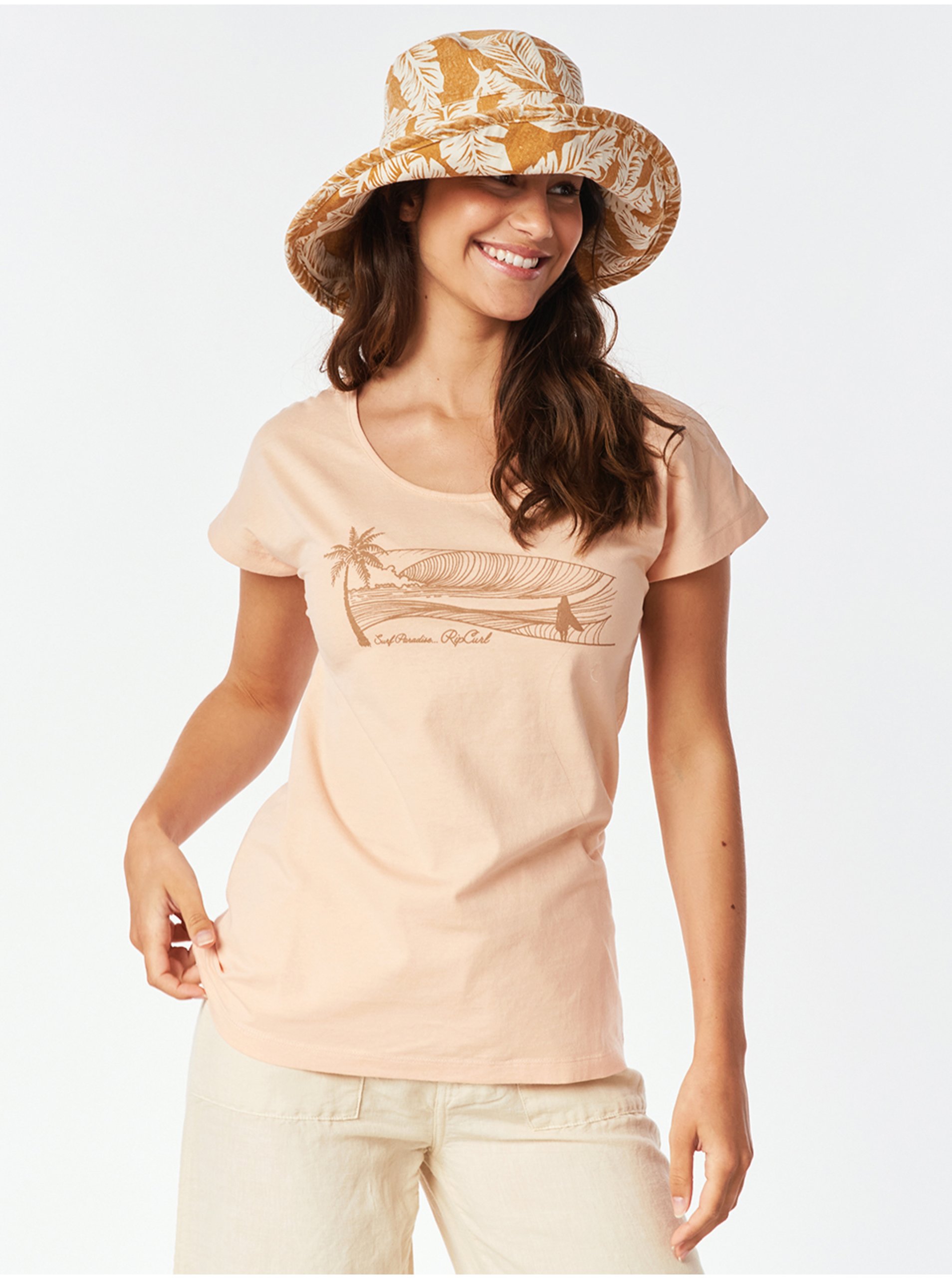 E-shop Svetloružové dámske tričko s potlačou Rip Curl