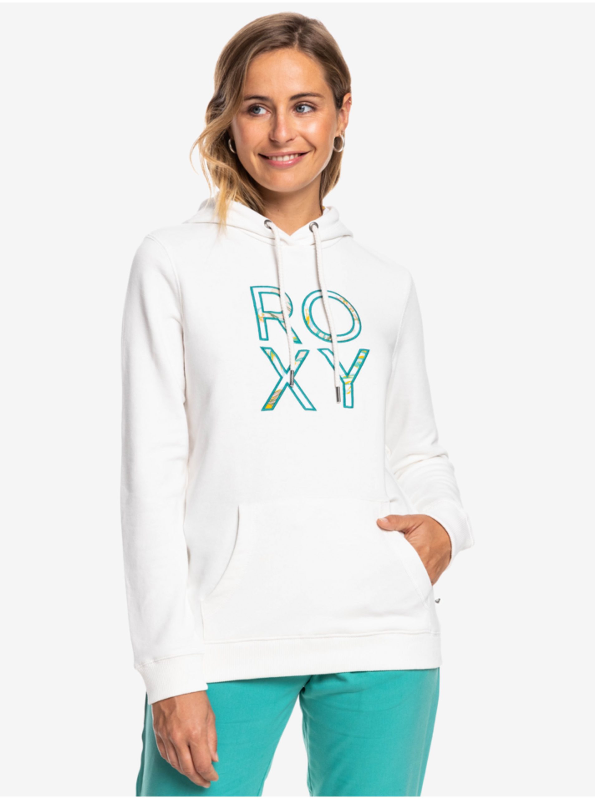 Levně Bílá dámská mikina s kapucí Roxy