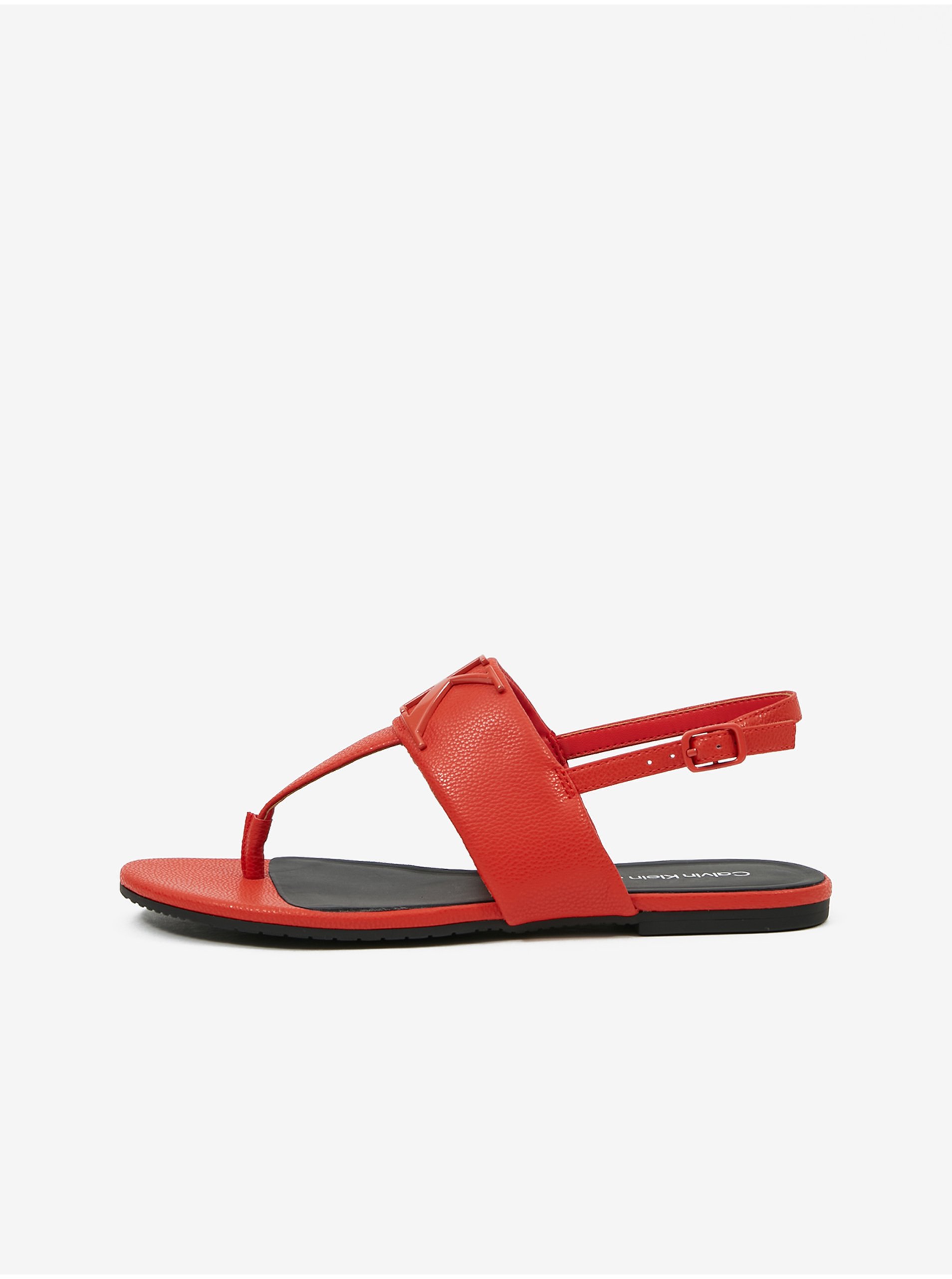 Lacno Červené dámske kožené sandále Calvin Klein Jeans