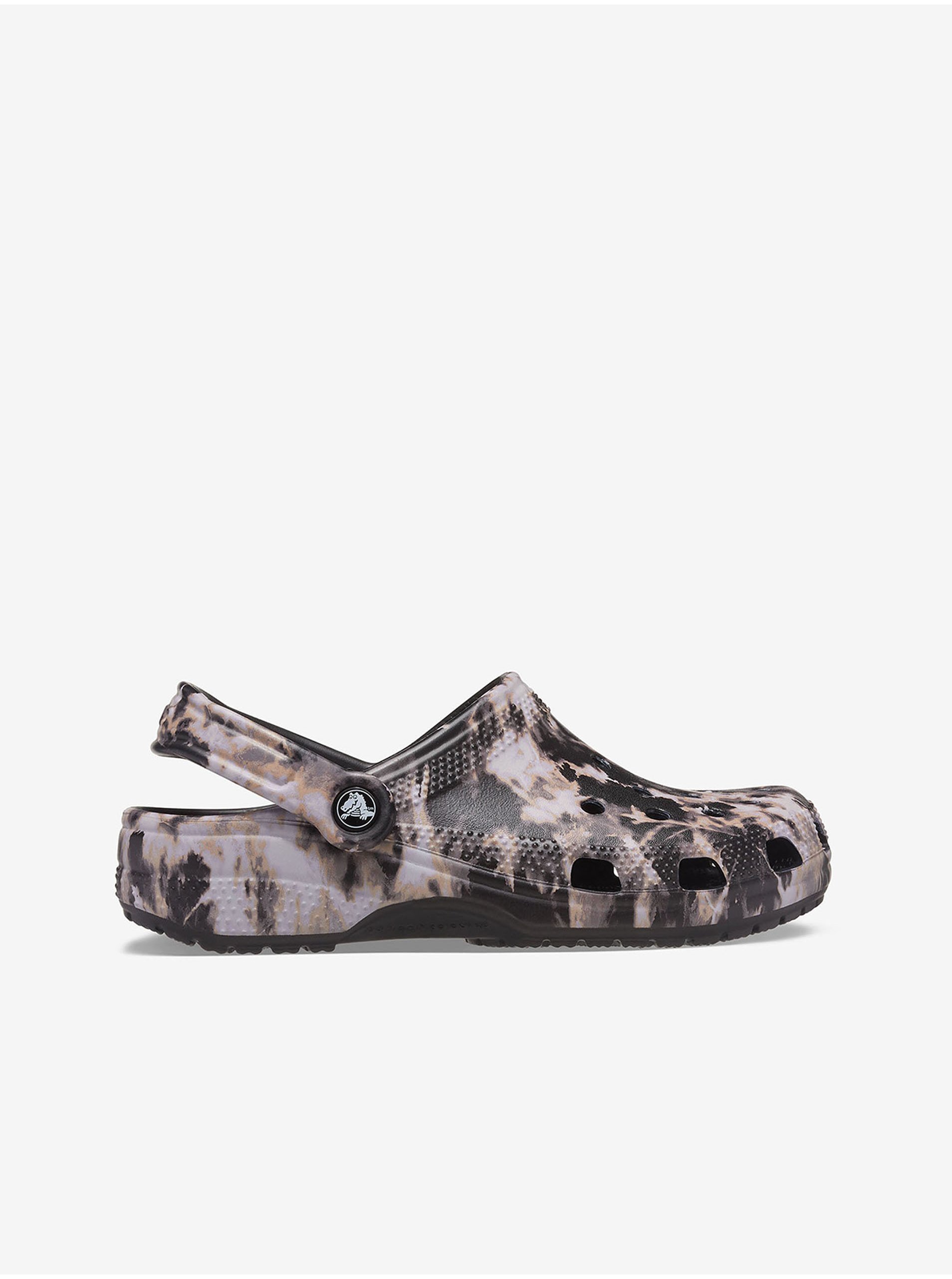 Levně Bílo-černé unisex pantofle Crocs Classic Bleach Dye Clog