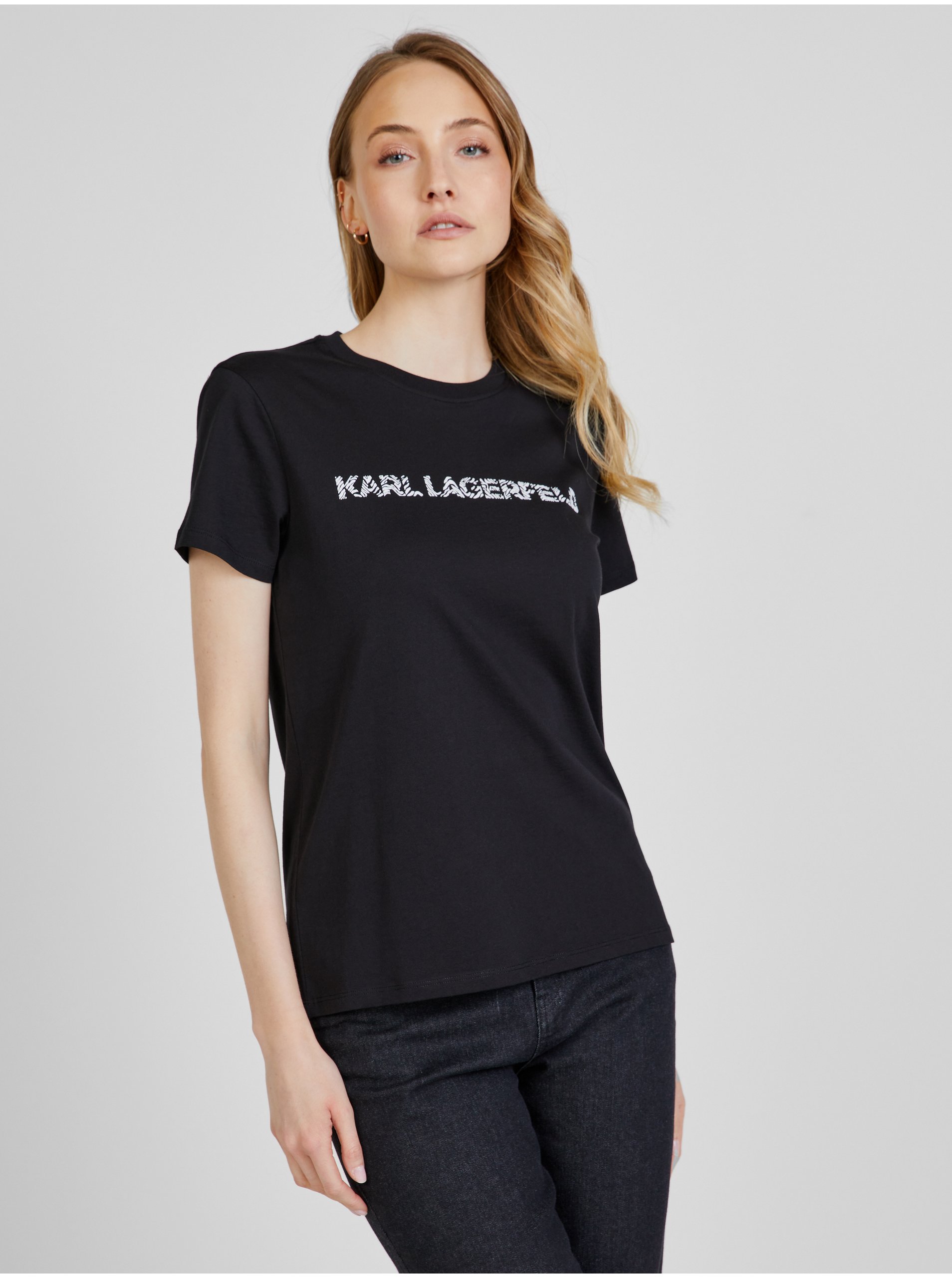 Lacno Čierne dámske tričko KARL LAGERFELD
