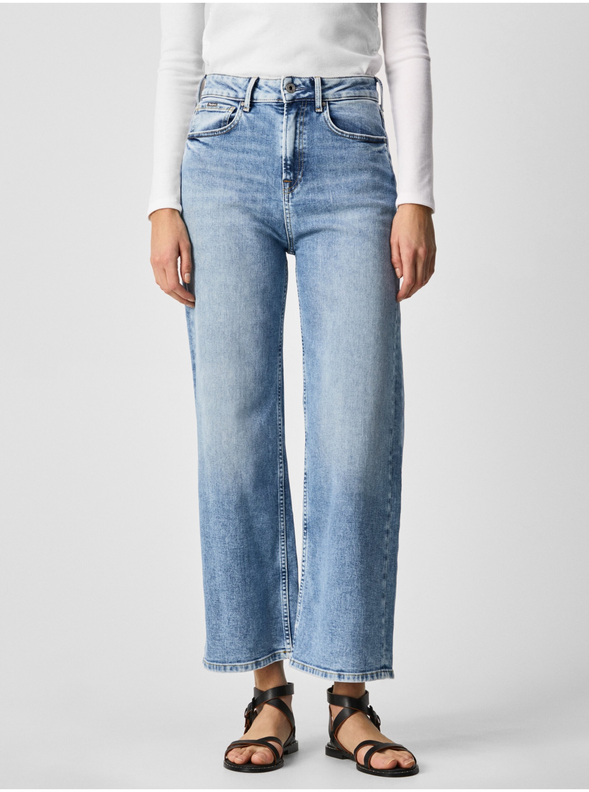 E-shop Světle modré dámské zkrácené široké džíny Pepe Jeans Lexa