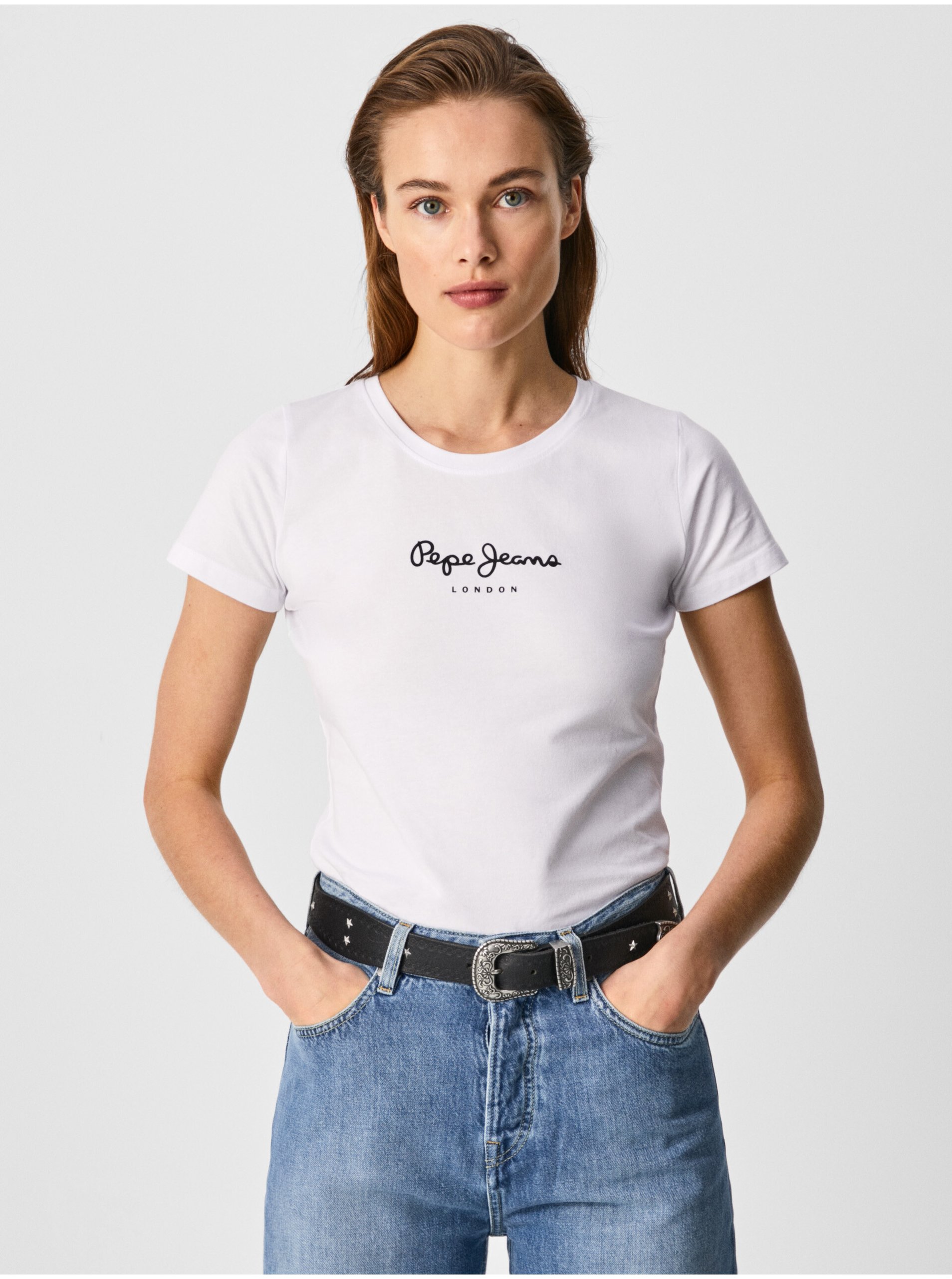 Levně Bílé dámské tričko Pepe Jeans New Virginia
