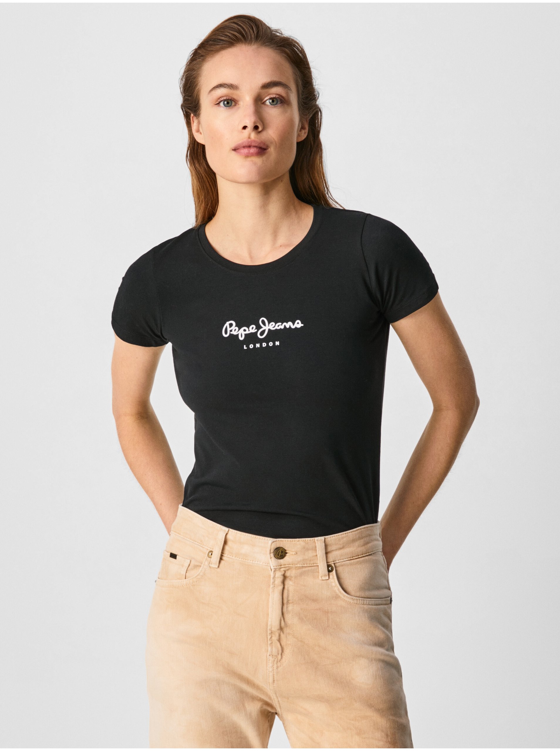 Levně Černé dámské tričko Pepe Jeans New Virginia