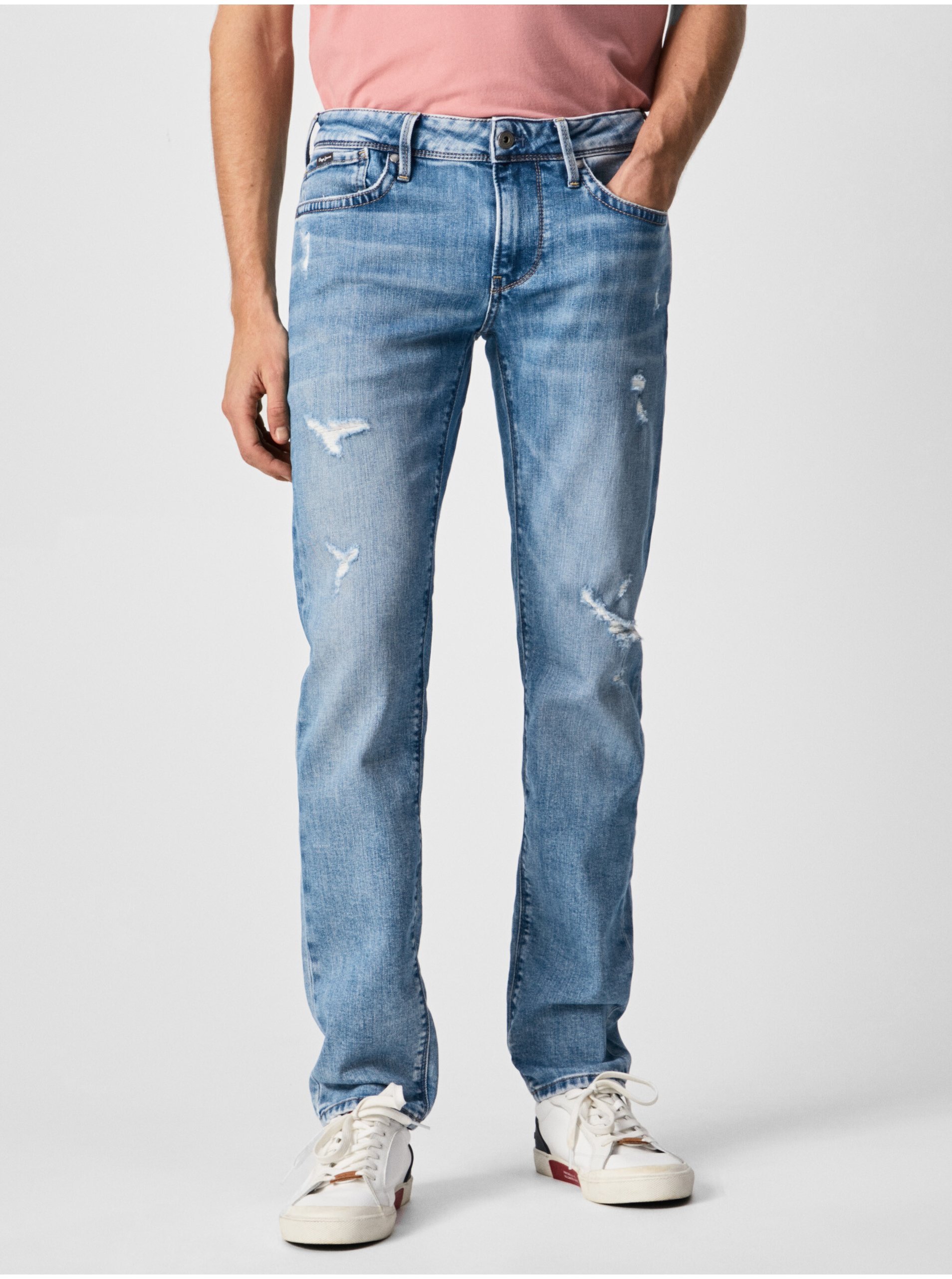 Levně Světle modré pánské slim fit džíny Pepe Jeans Hatch