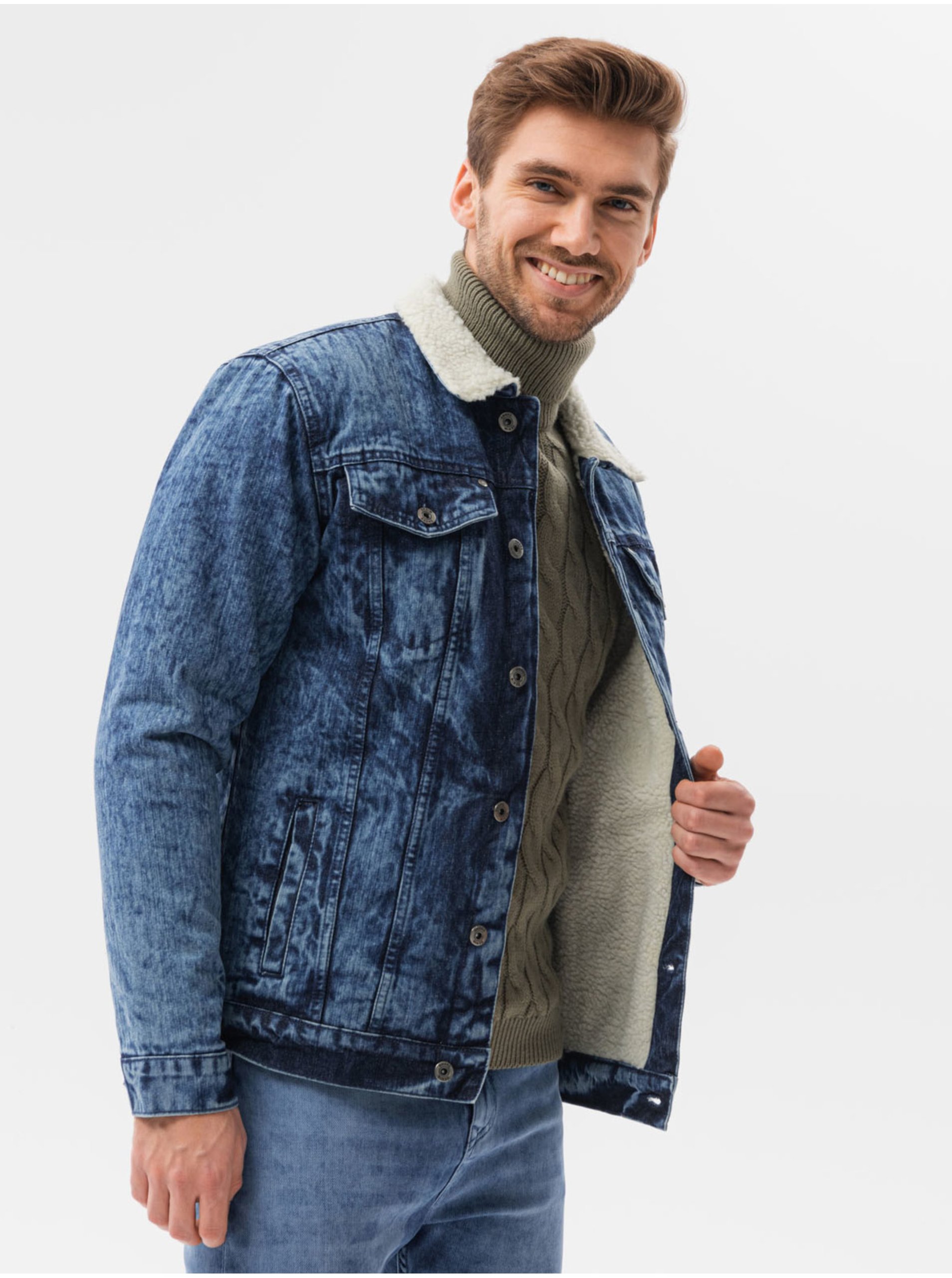 E-shop Modrá pánská přechodná džínová bunda Ombre Clothing C523
