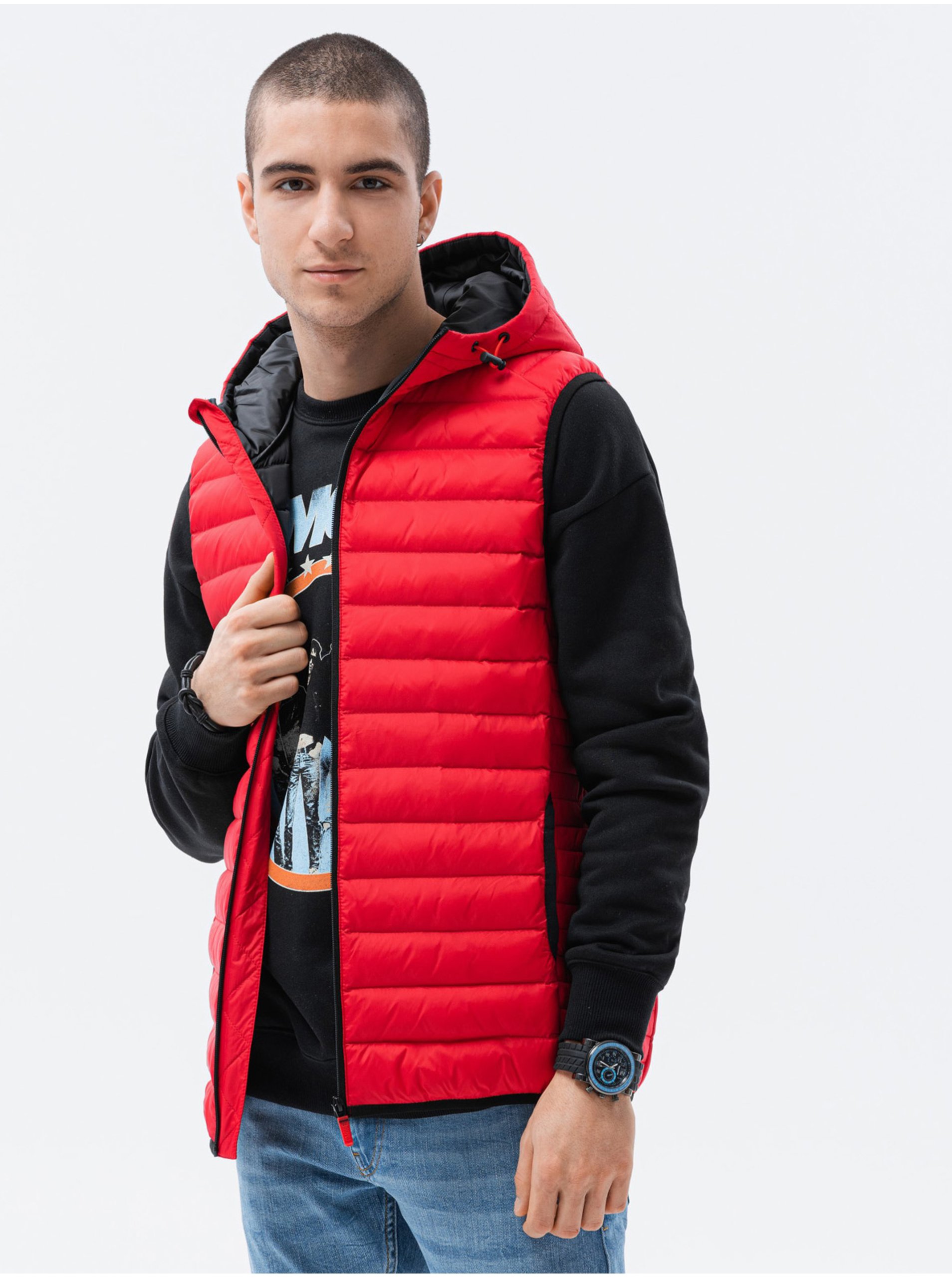 E-shop Červená pánská prošívaná vesta Ombre Clothing V53