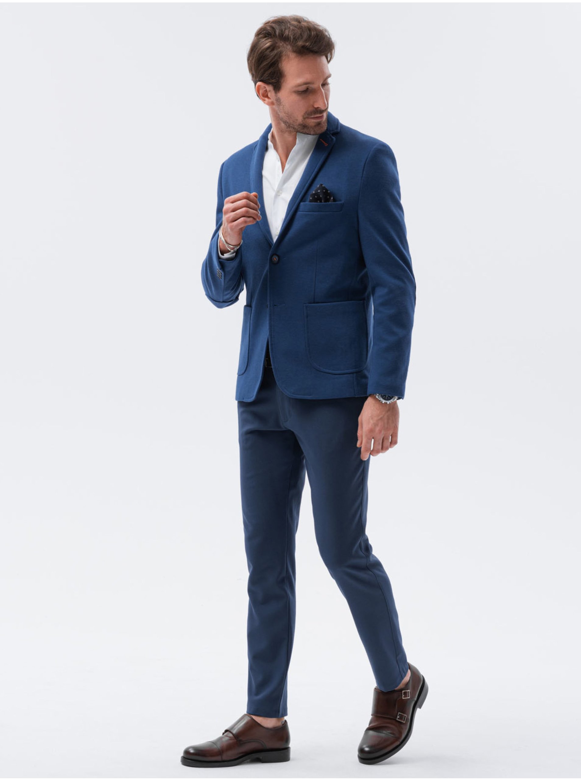 Levně Tmavě modré pánské sako Ombre Clothing M80