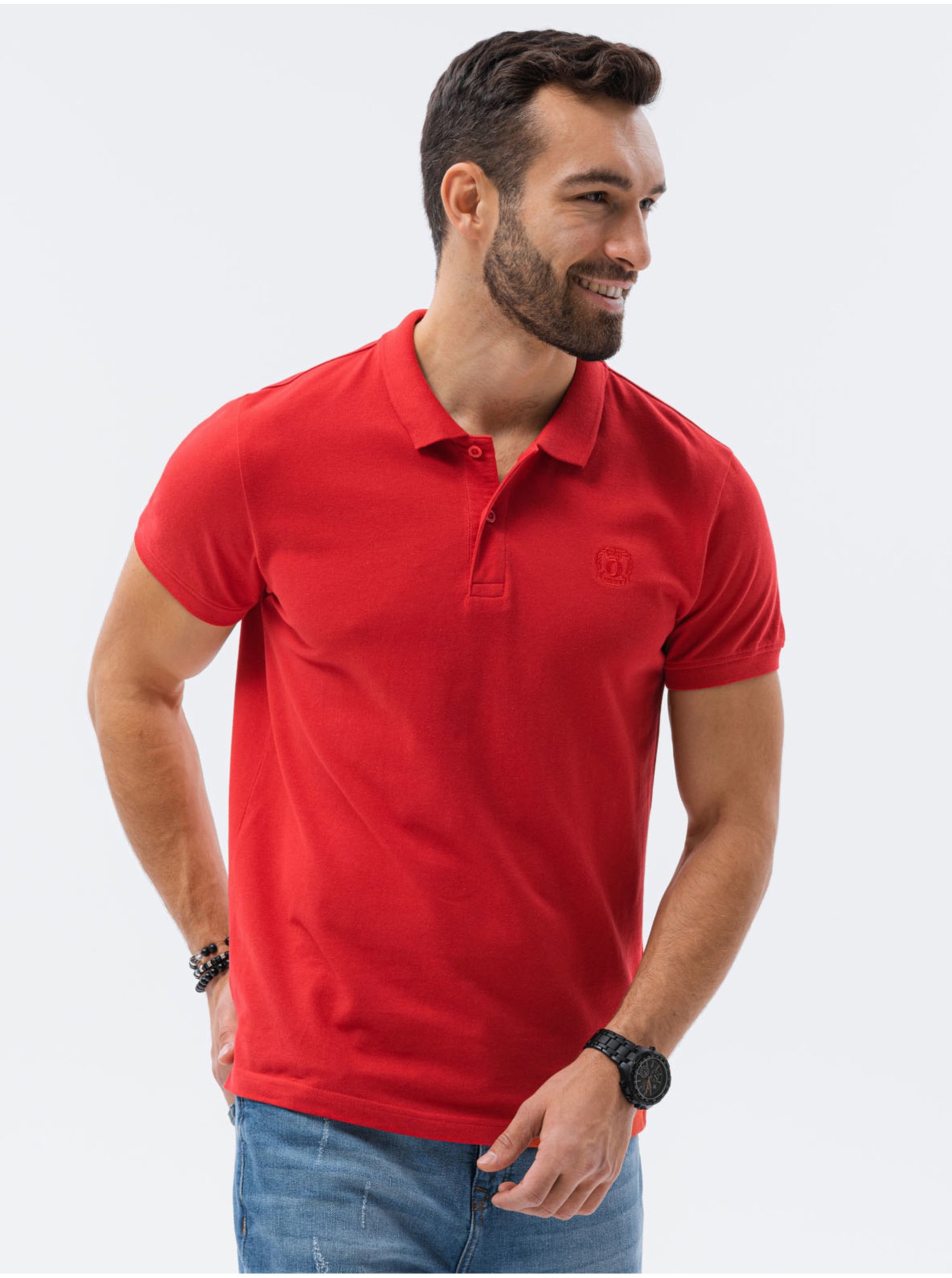 Lacno Červené pánske basic polo tričko Ombre Clothing