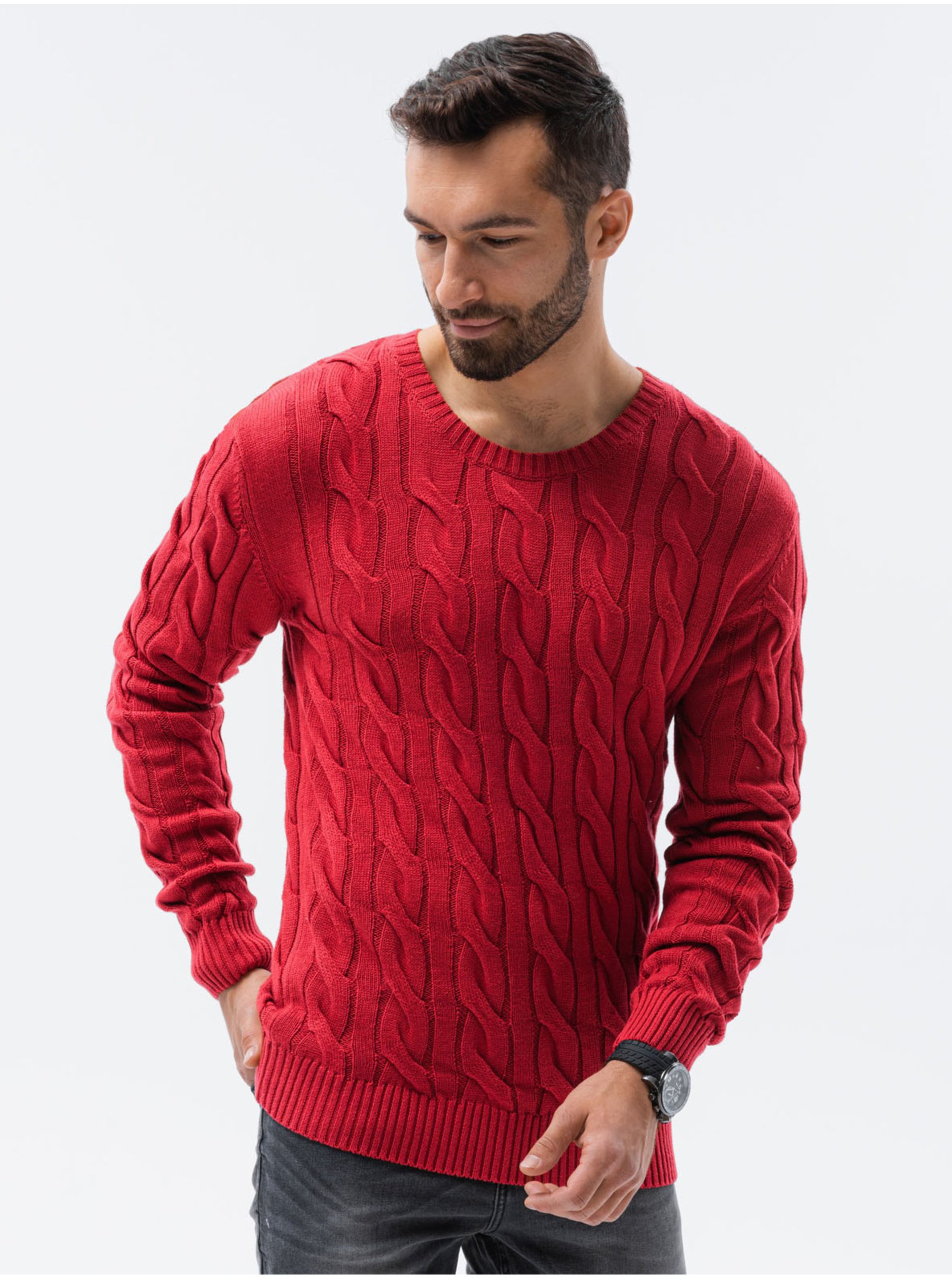 Levně Červený pánský svetr Ombre Clothing E195