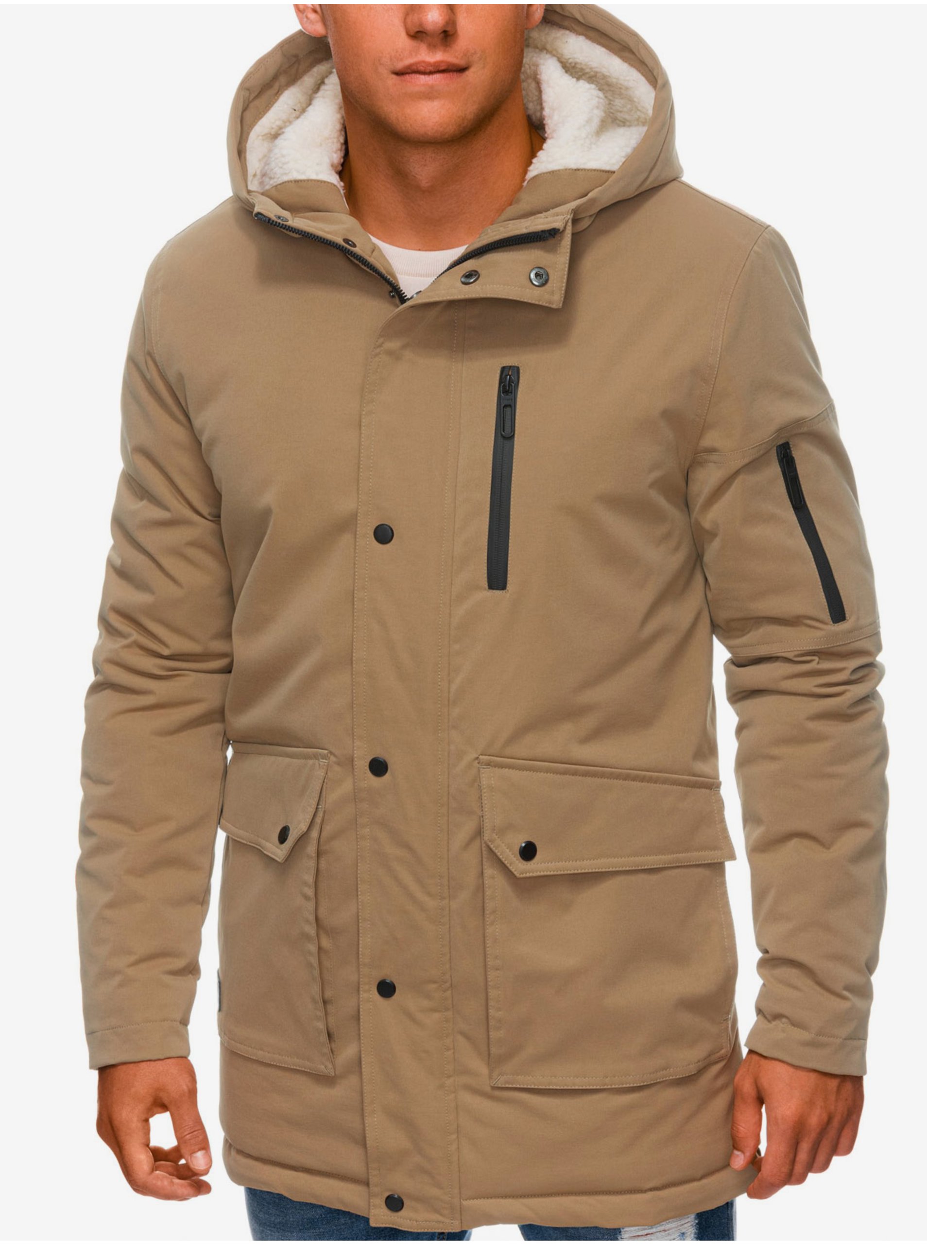 E-shop Béžová pánská zimní bunda Ombre Clothing C517