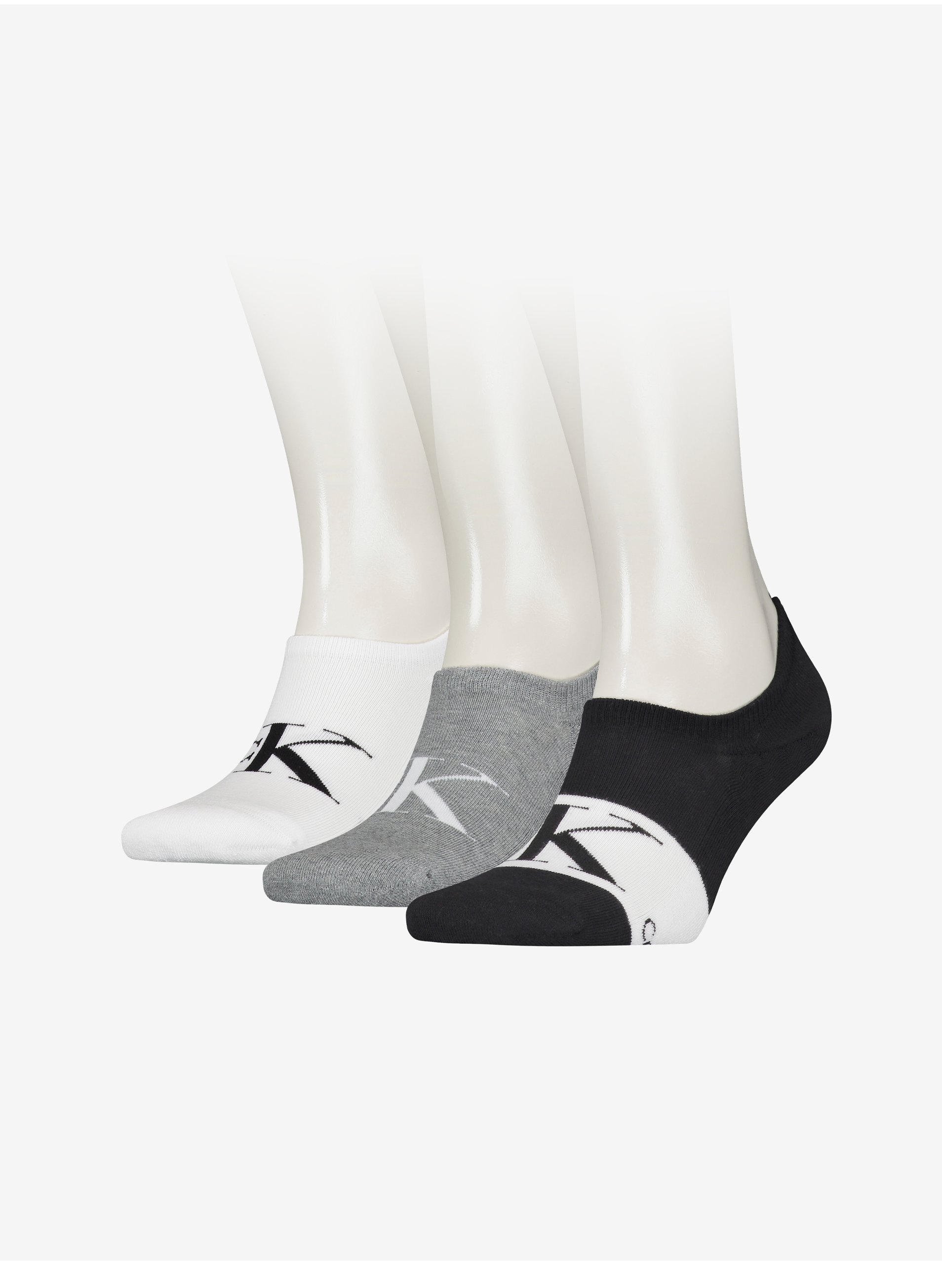 Levně Sada tří párů pánských ponožek v bílé, šedé a černé barvě Calvin Klein Underwear