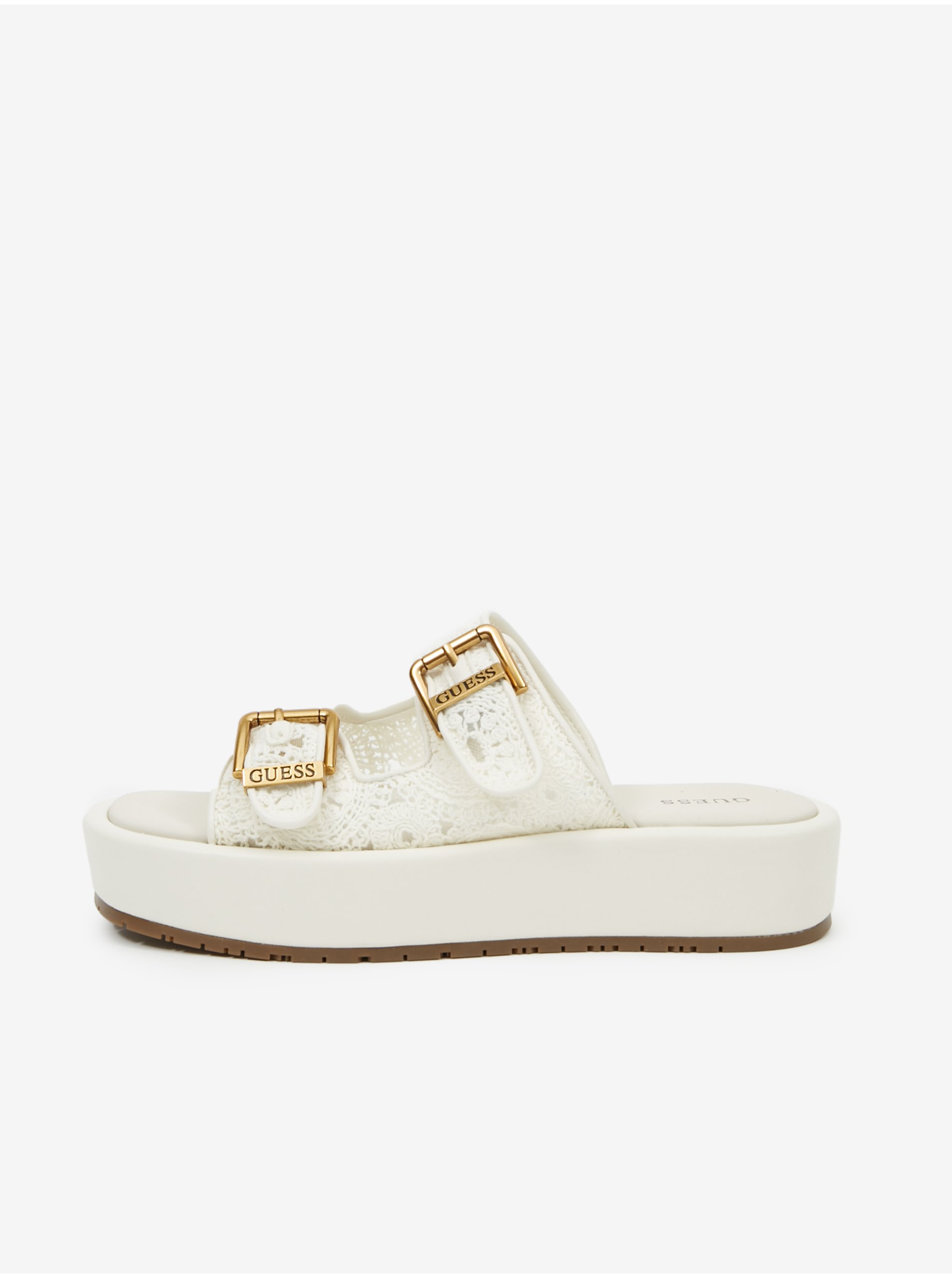 E-shop Bílé dámské pantofle na platformě Guess