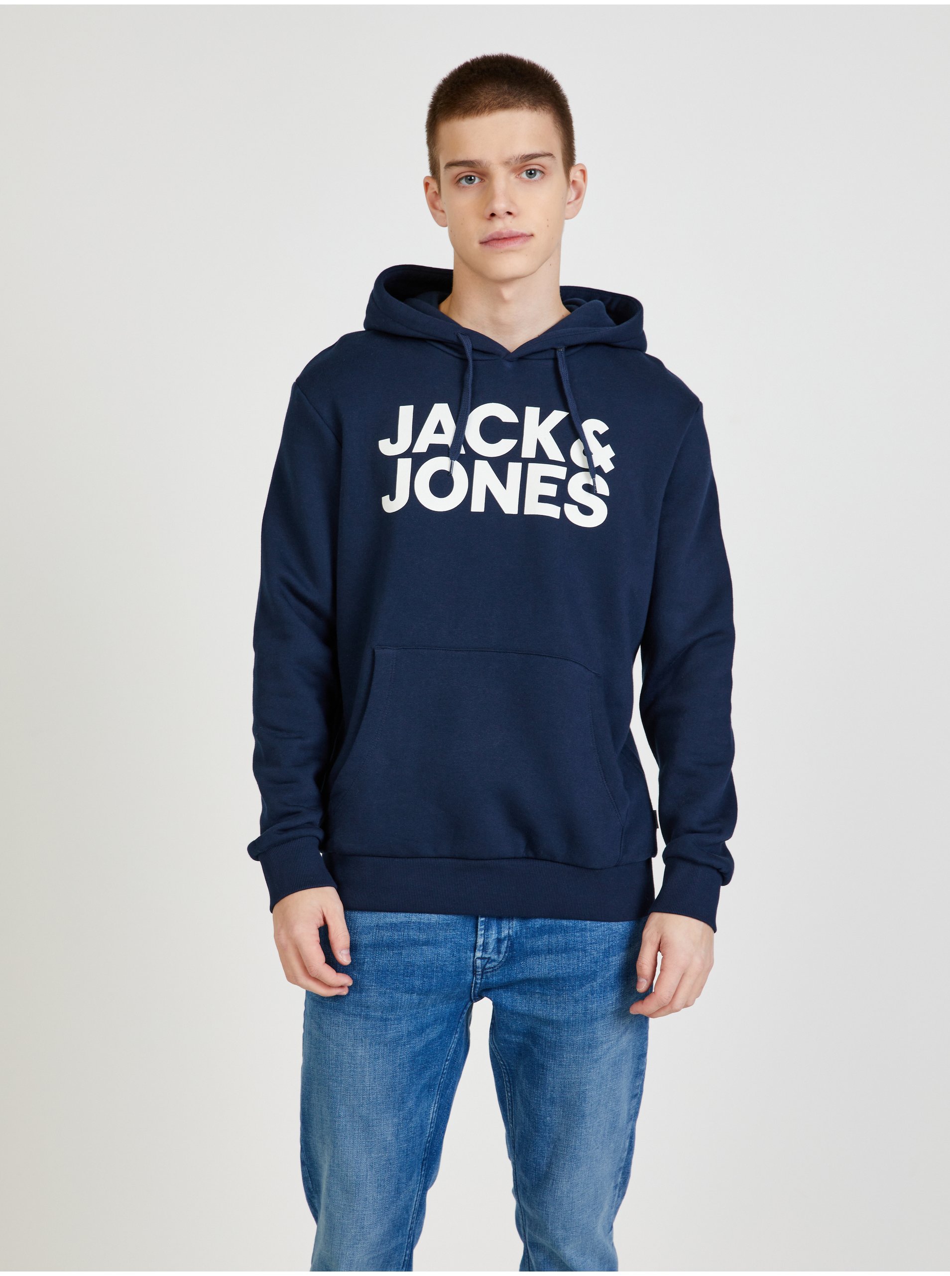 Levně Tmavě modrá mikina s kapucí Jack & Jones