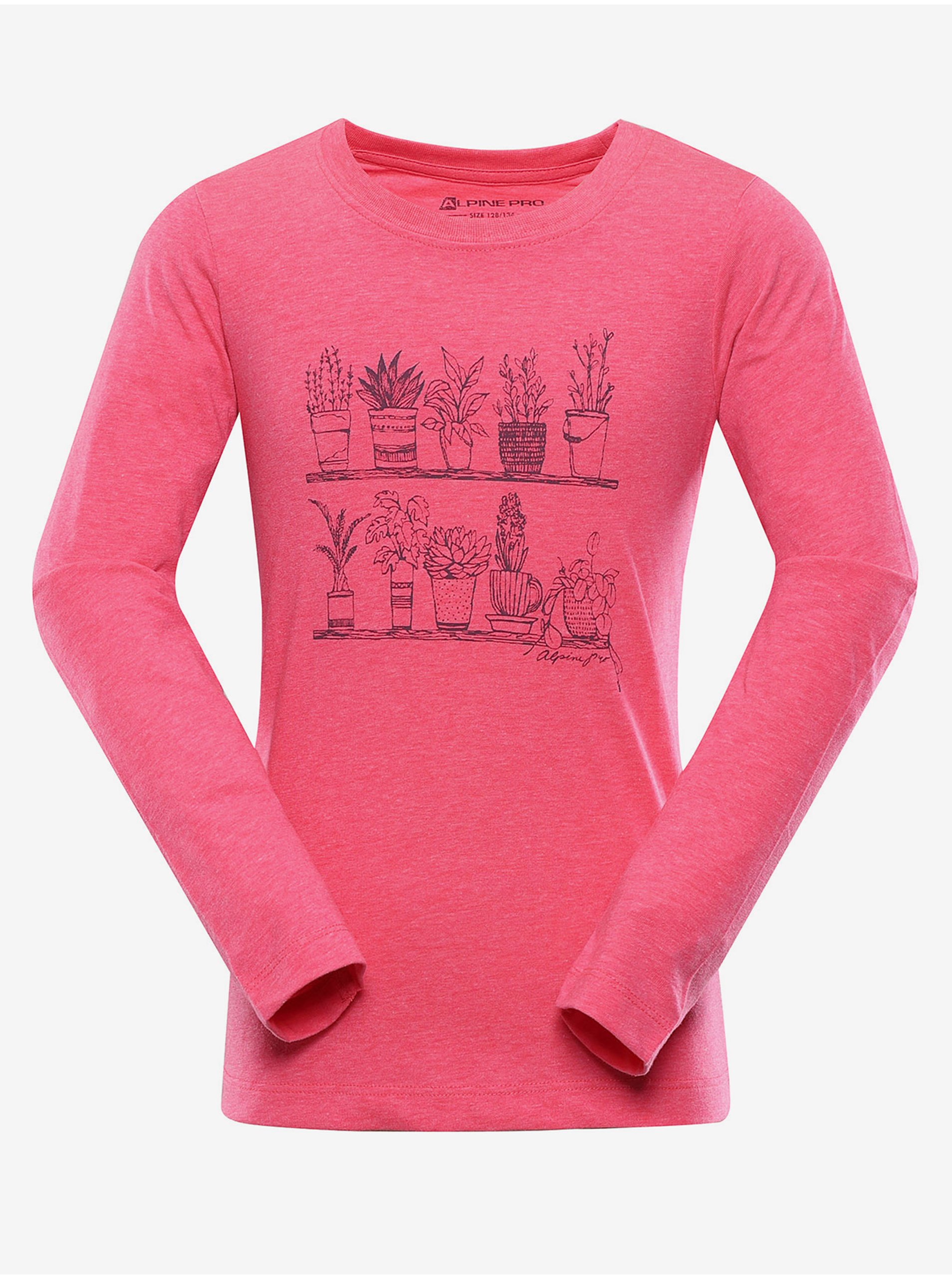 Levně Růžové holčičí tričko s potiskem Alpine Pro RIMONO
