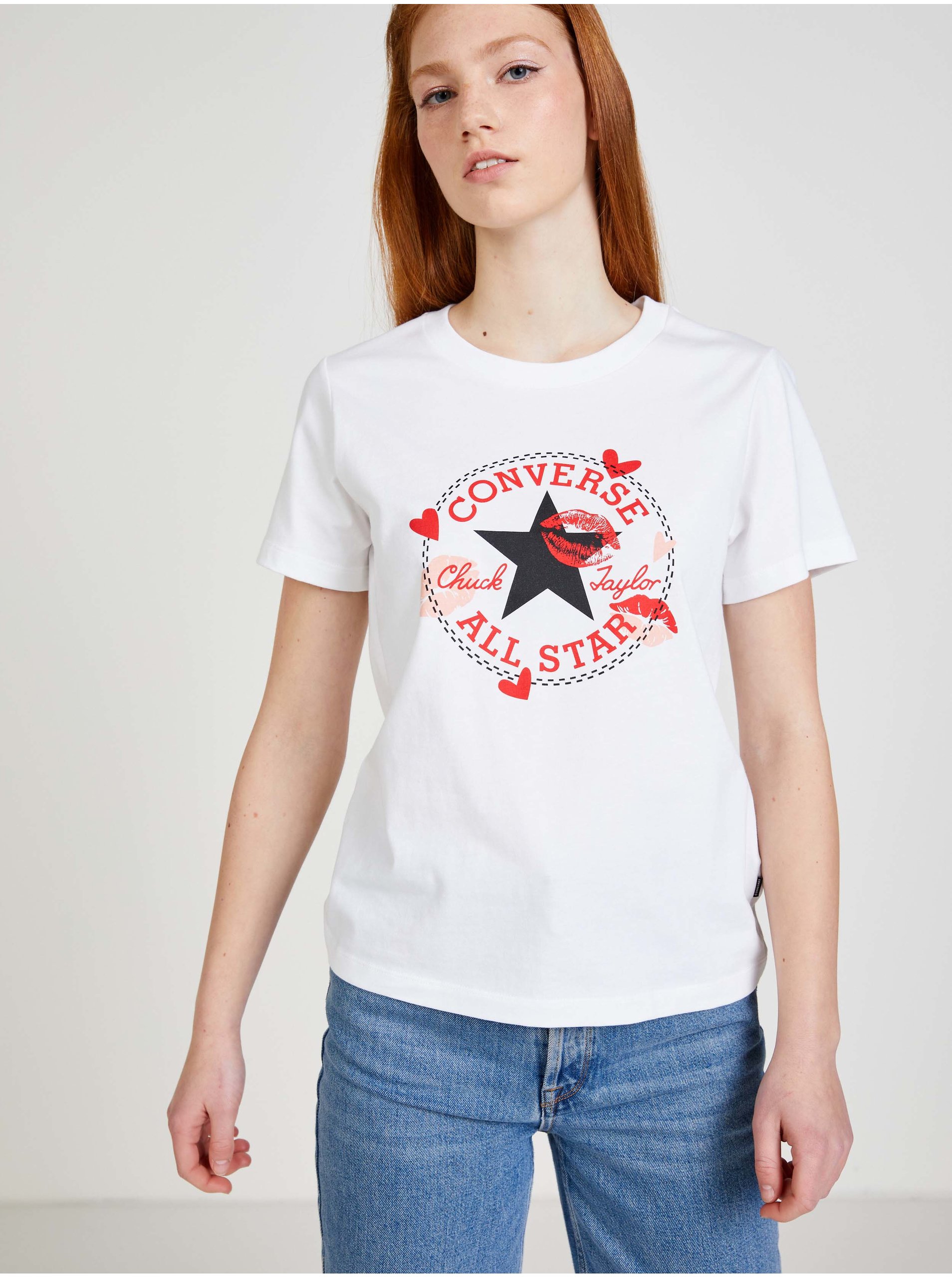 Levně Bílé dámské tričko Converse Valentine's Day