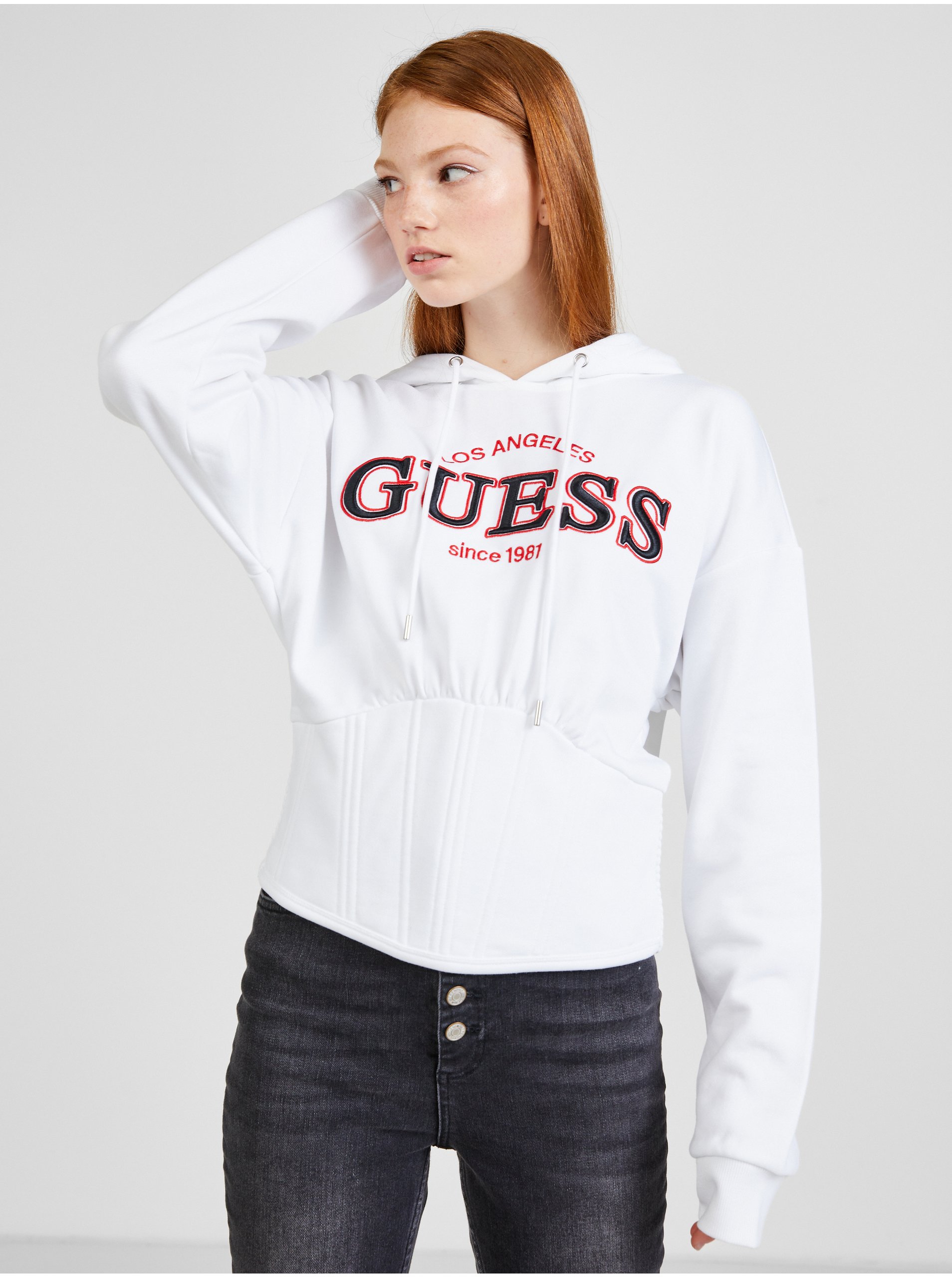 E-shop Bílá dámská mikina s kapucí Guess