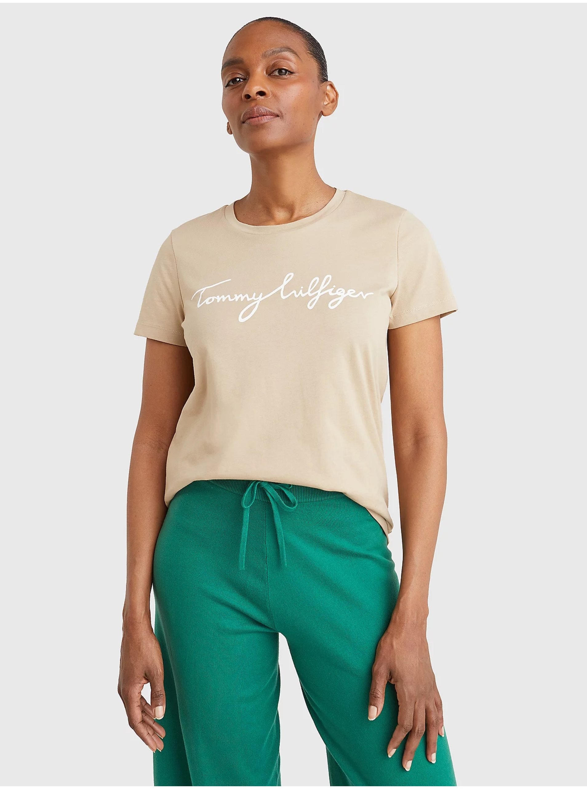 Lacno Béžové dámske tričko Tommy Hilfiger