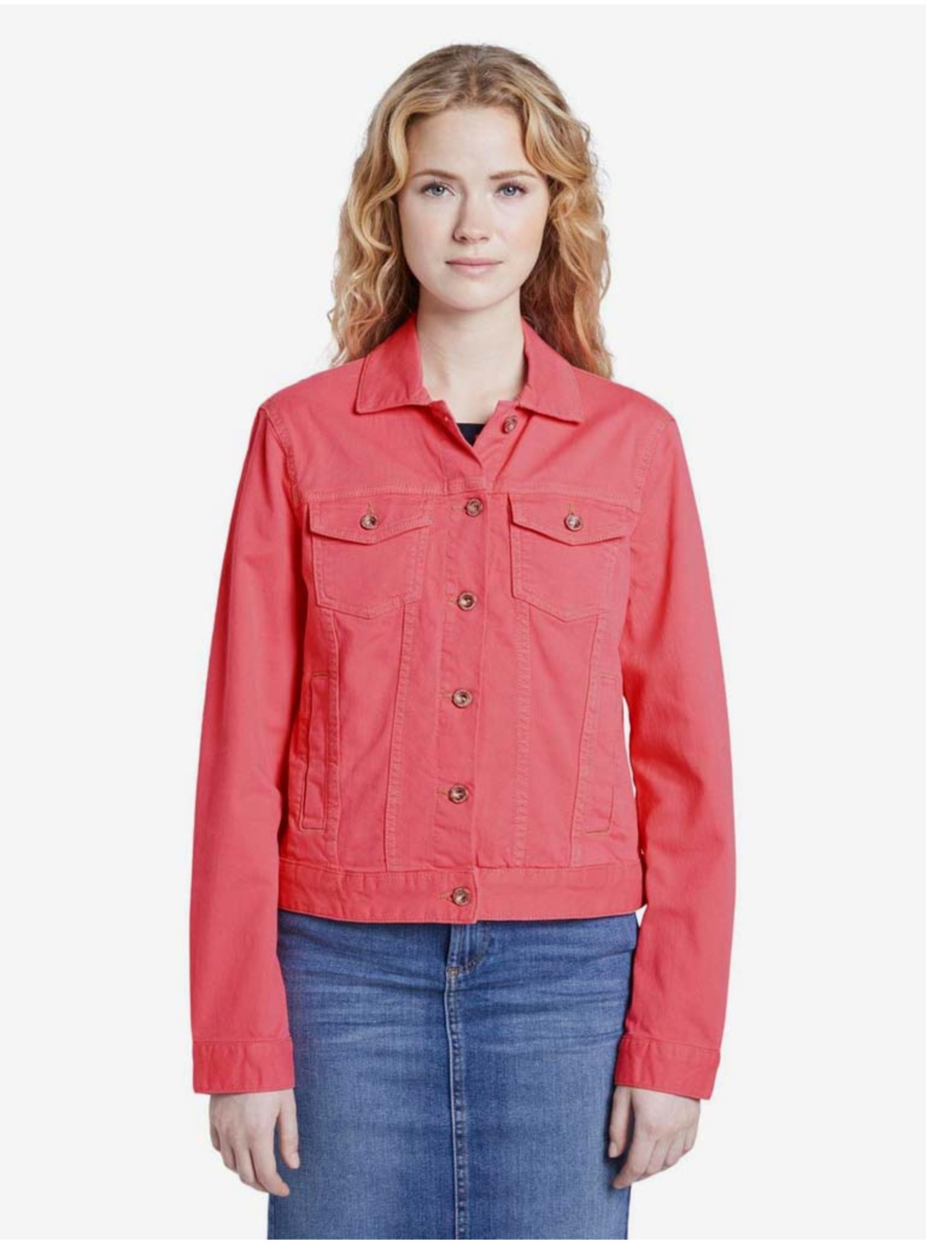 Levně Růžová dámská džínová bunda Tom Tailor