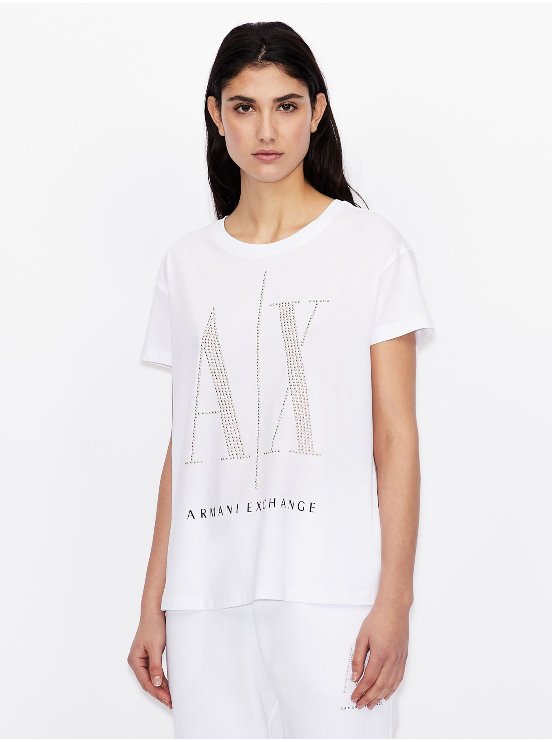Levně Bílé dámské tričko Armani Exchange